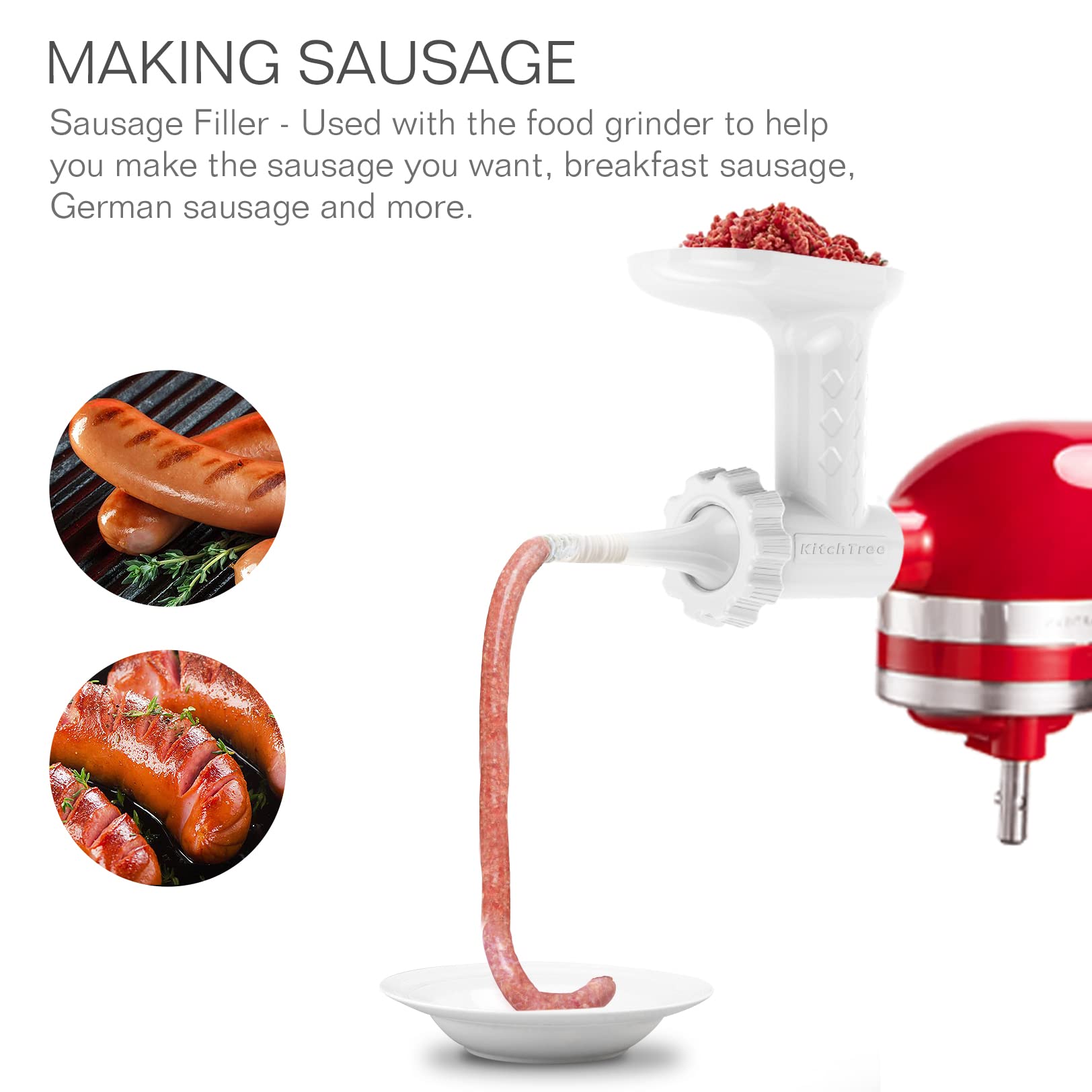 KITCHTREE Fruit & Vegetable Strainer Attachment Set for KitchenAid - Includes Food Grinder Attachment and Sausage Stuffer Tubes, Compatible with KitchenAid Stand Mixers