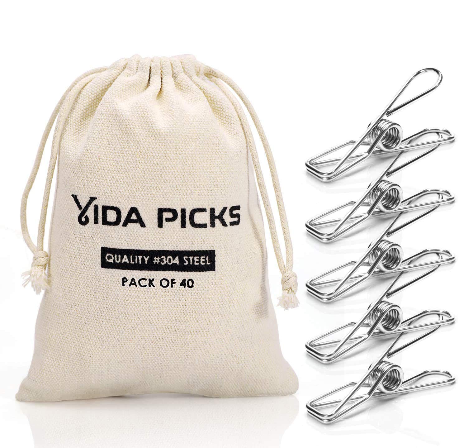 40 Pack Wire Clothes Pins Heavy Duty Outdoor, Stainless Steel ClothesPins for Hanging Clothes, Metal Clothes Pegs, Clothing Clips, Laundry Pins 1.8mm Diameter 6cm Long