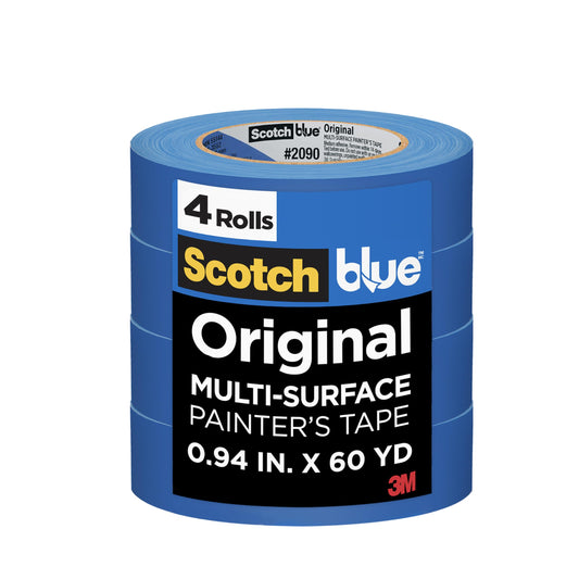 ScotchBlue Original Multi-Surface Painter's Tape, 0.94 Inches x 60 Yards, 4 Rolls, Blue, Paint Tape Protects Surfaces and Removes Easily, Multi-Surface Painting Tape for Indoor and Outdoor Use