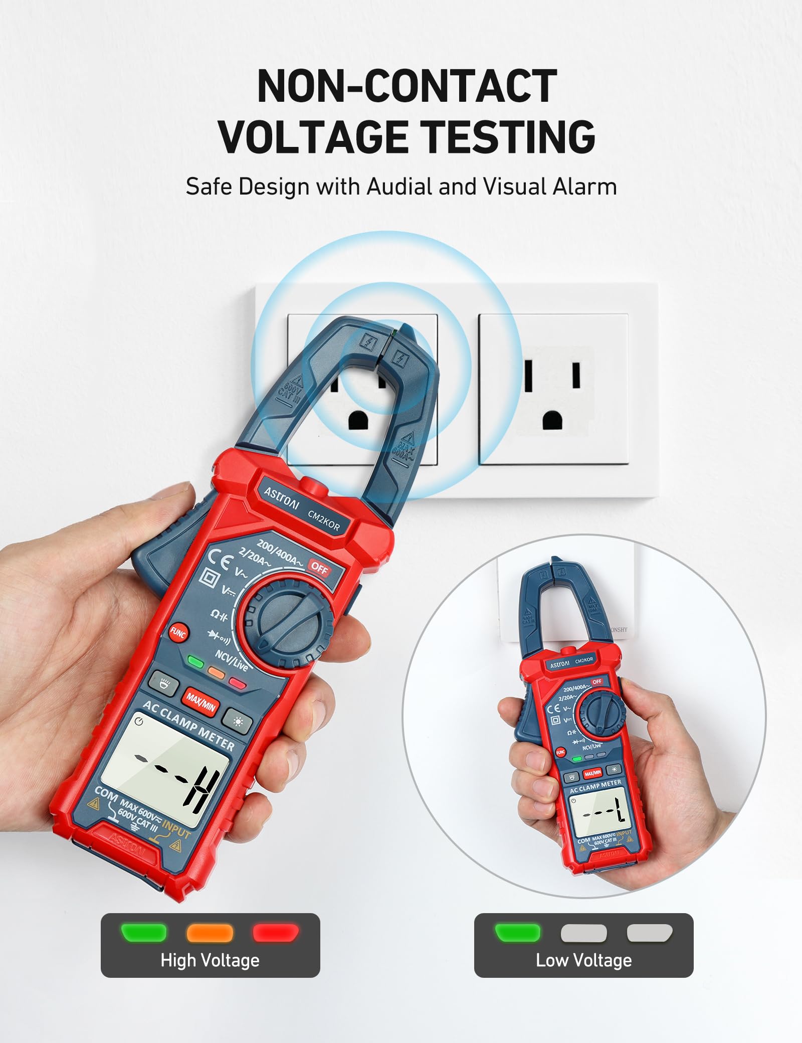 AstroAI Digital Clamp Meter Multimeter 2000 Counts Amp Voltage Tester Auto-ranging with AC/DC Voltage, AC Current, Resistance, Capacitance, Continuity, Live Wire Test, NCV, Blue