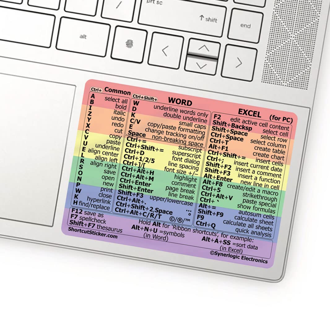 Synerlogic Word/Excel Windows Shortcut Sticker | Reference Guide Keyboard Shortcut Sticker | Work from Home Essentials | Excel Shortcuts Cheat Sheet Laminated No-Residue Vinyl (Rainbow/Small, 1pc)