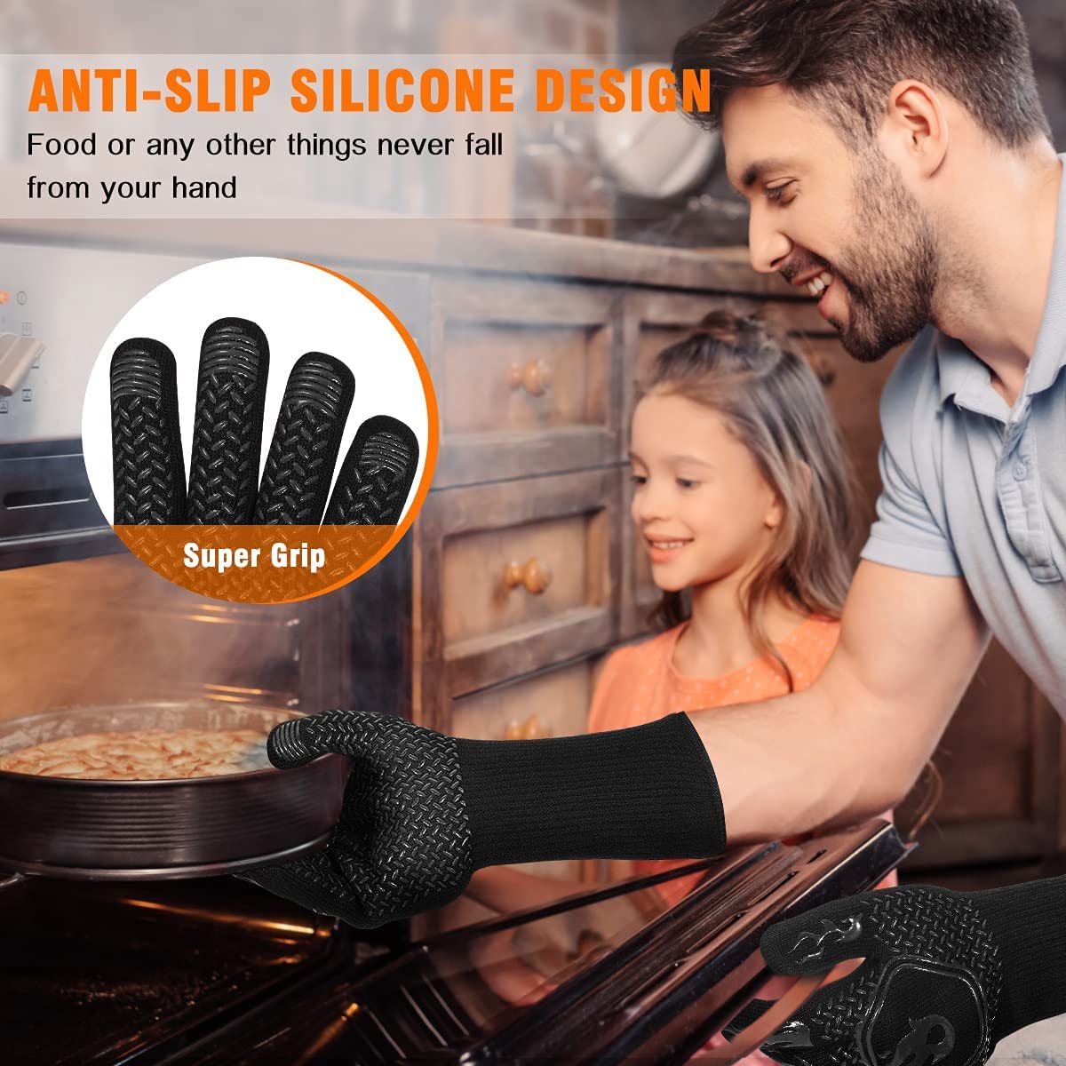 HAMITOR BBQ Grill Gloves Heat Resistant: 1472℉ High Temp Resistance Fireproof Glove for Grilling Smoking Barbecue - Washable Long Oven Mitts Extreme Hot Proof Mitts for Kitchen Cooking Baking