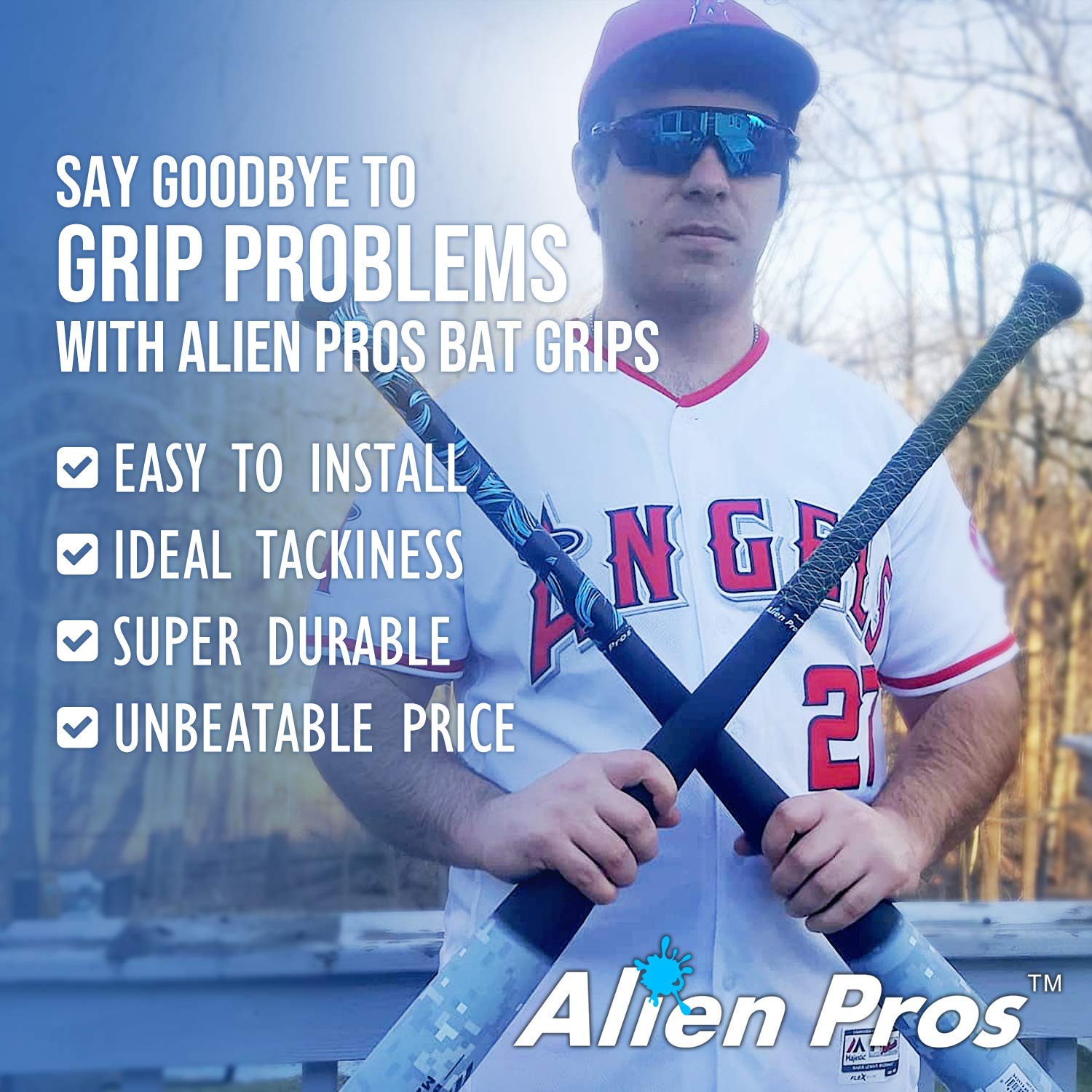 Alien Pros Bat Grip Tape for Baseball (2 Grips) – 1.1 mm Precut and Pro Feel Bat Tape – Replacement for Old Baseball bat Grip – Wrap Your Bat for an Epic Home Run (2 Grips, Black)