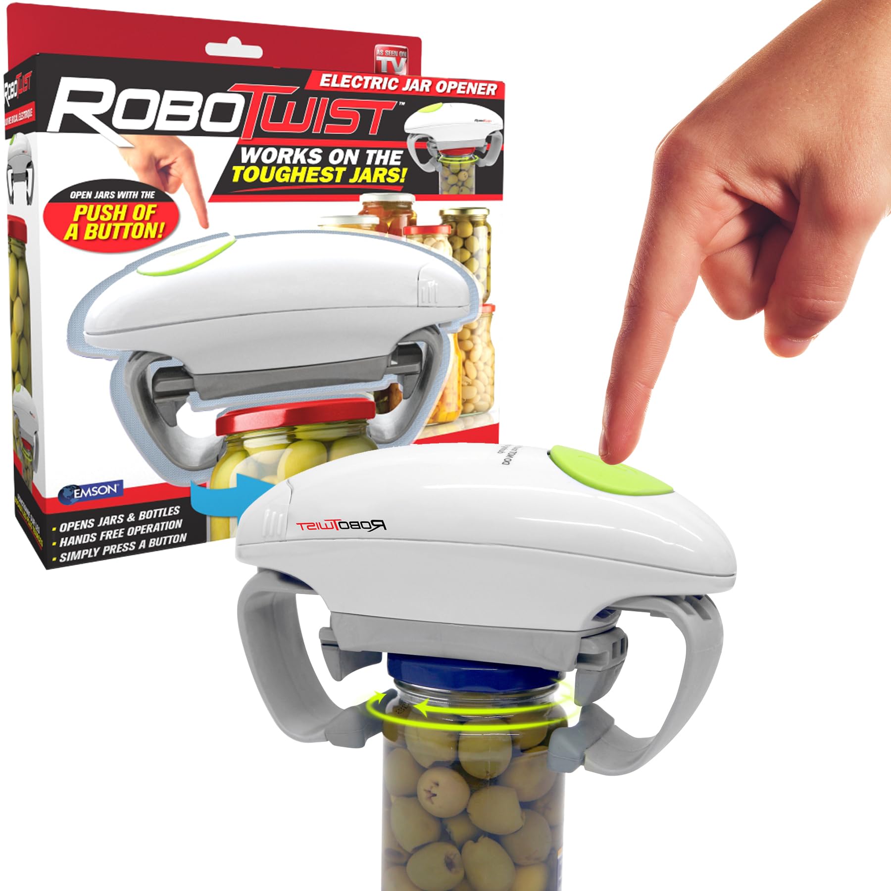 Robotwist Automatic Jar Opener, Deluxe Model with Improved Torque, Robo Twist Kitchen Gadgets for Home, Electric Handsfree Easy Jar Opener – Works on All Jar Sizes, As Seen on TV