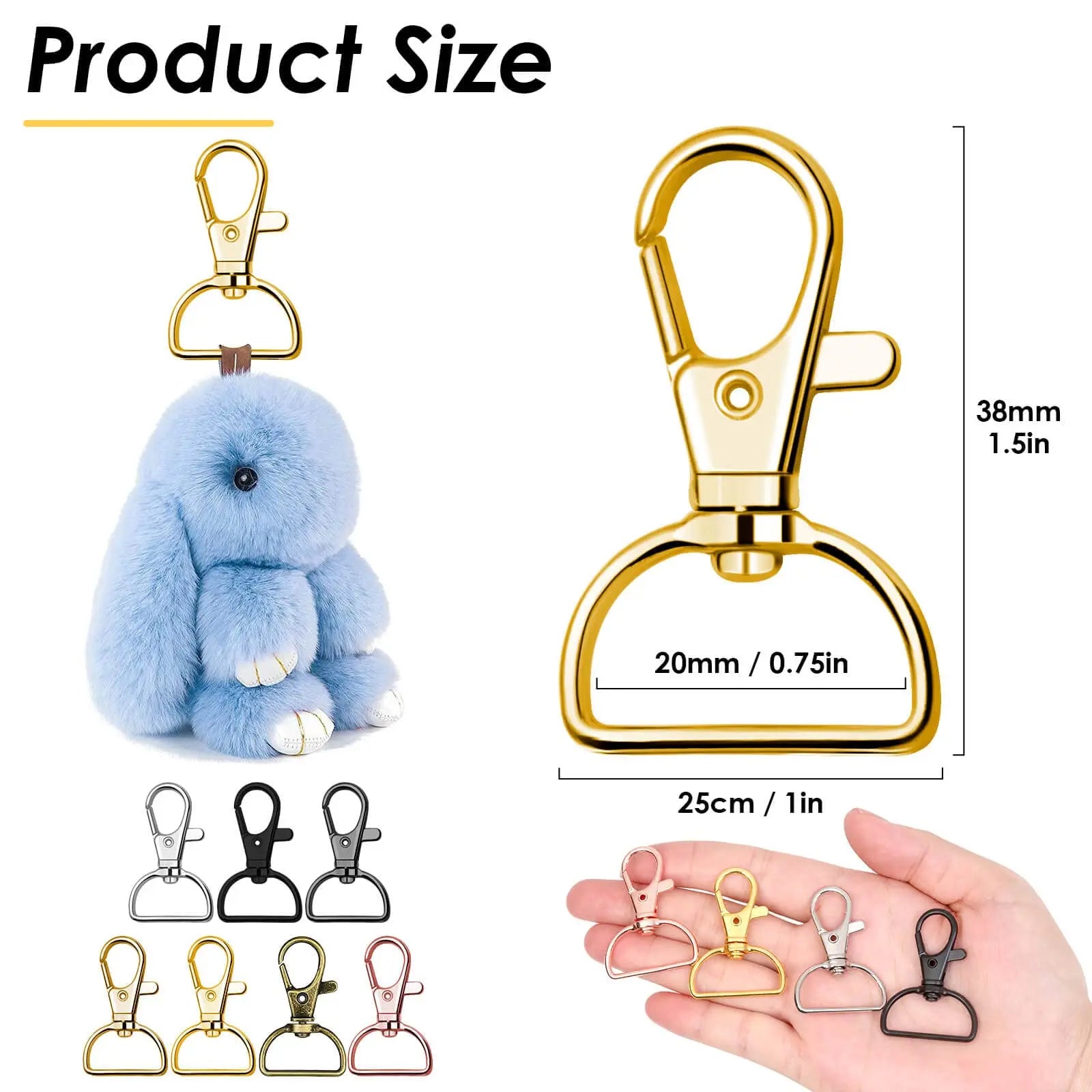 Swivel Clasp Hooks, Anezus 80Pcs Key Chain Clip Hooks, D Ring Clip Lanyard Hardware for Keychain Making, Lanyard Making, Purse Hardware, DIY Craft (3/4” Inside Width)