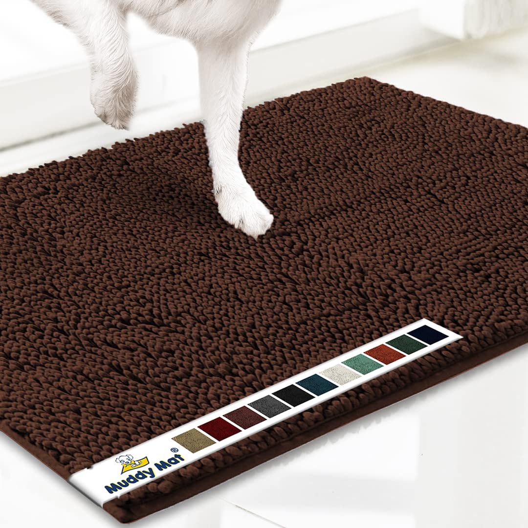 Muddy Mat® Shown ON TV Highly Absorbent Microfiber Door Mat and Pet Rug Non Slip Thick Washable Area and Bath Mat Soft Chenille for Kitchen Bathroom Bedroom Indoor and Outdoor - Grey Medium 30"X19"
