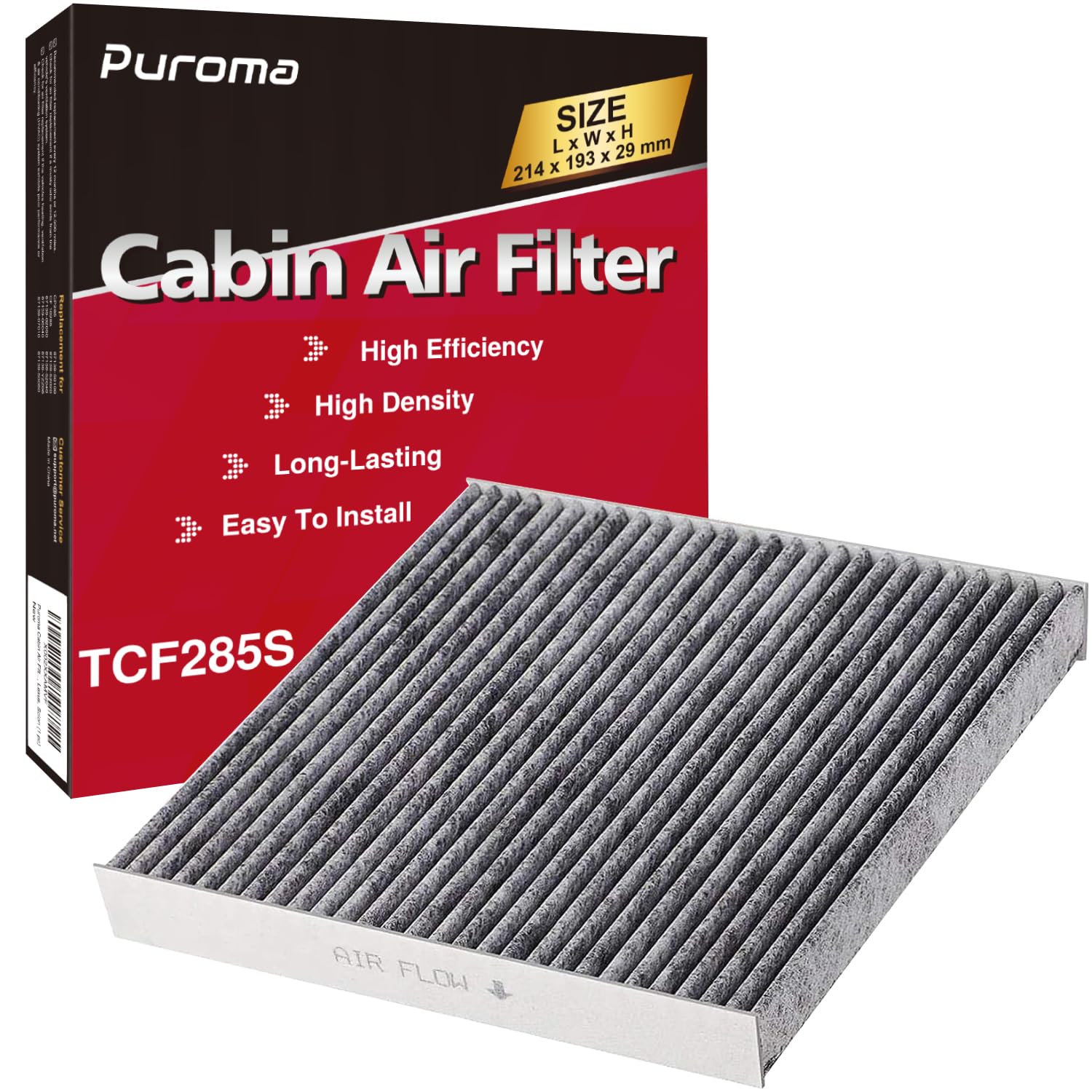 Puroma Innenraumluftfilter mit Aktivkohle, kompatibel mit CP285, CF10285, Toyota Camry, RAV4, Highlander, Corolla, Sienna, Tundra, Prius, 4Runner, Subaru Outback, Lexus, Scion, Land Rover, Jaguar