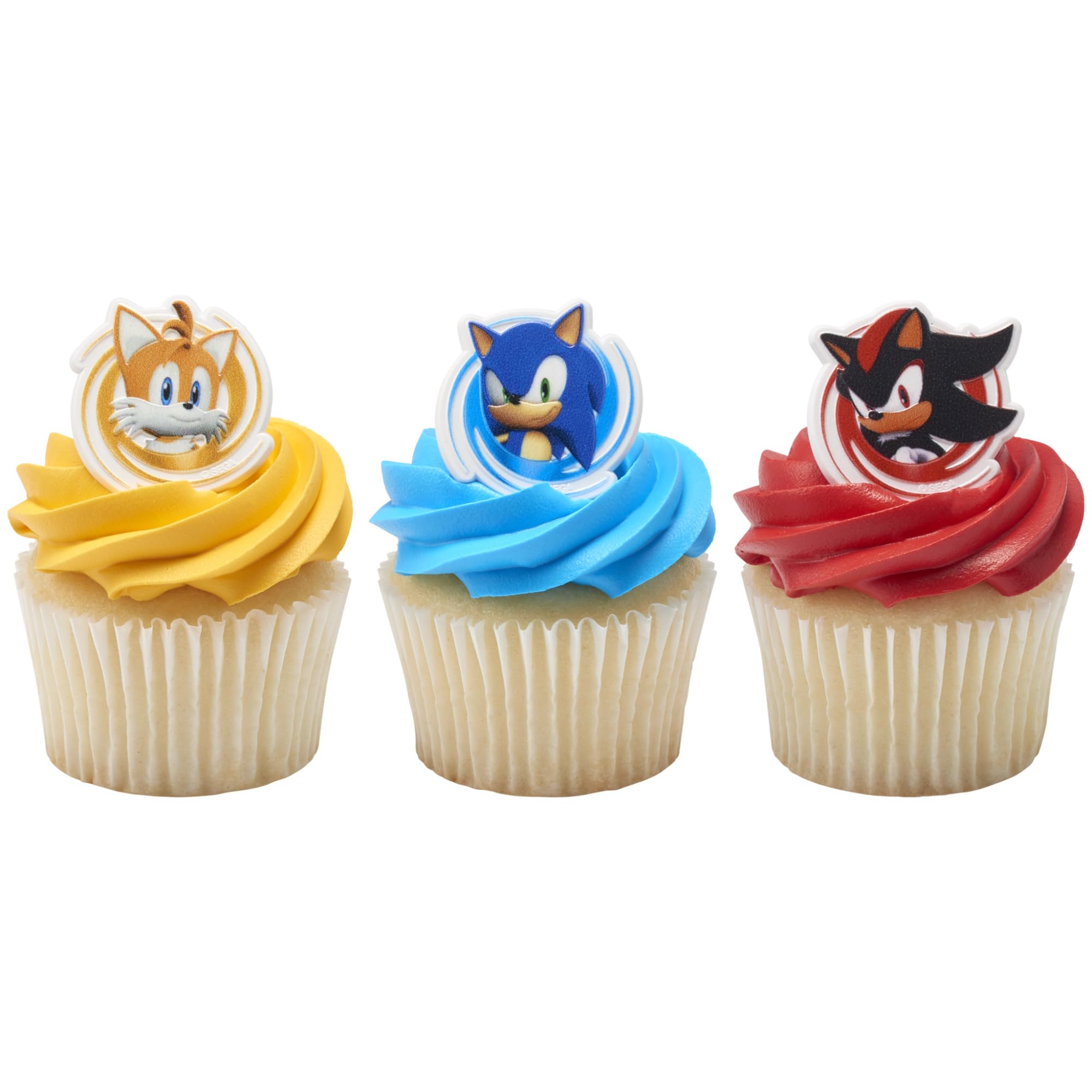 DecoPac Sonic the Hedgehog Rings, Cupcake Decorations Featuring Sonic, Tails, and Shadow - 24 Pack