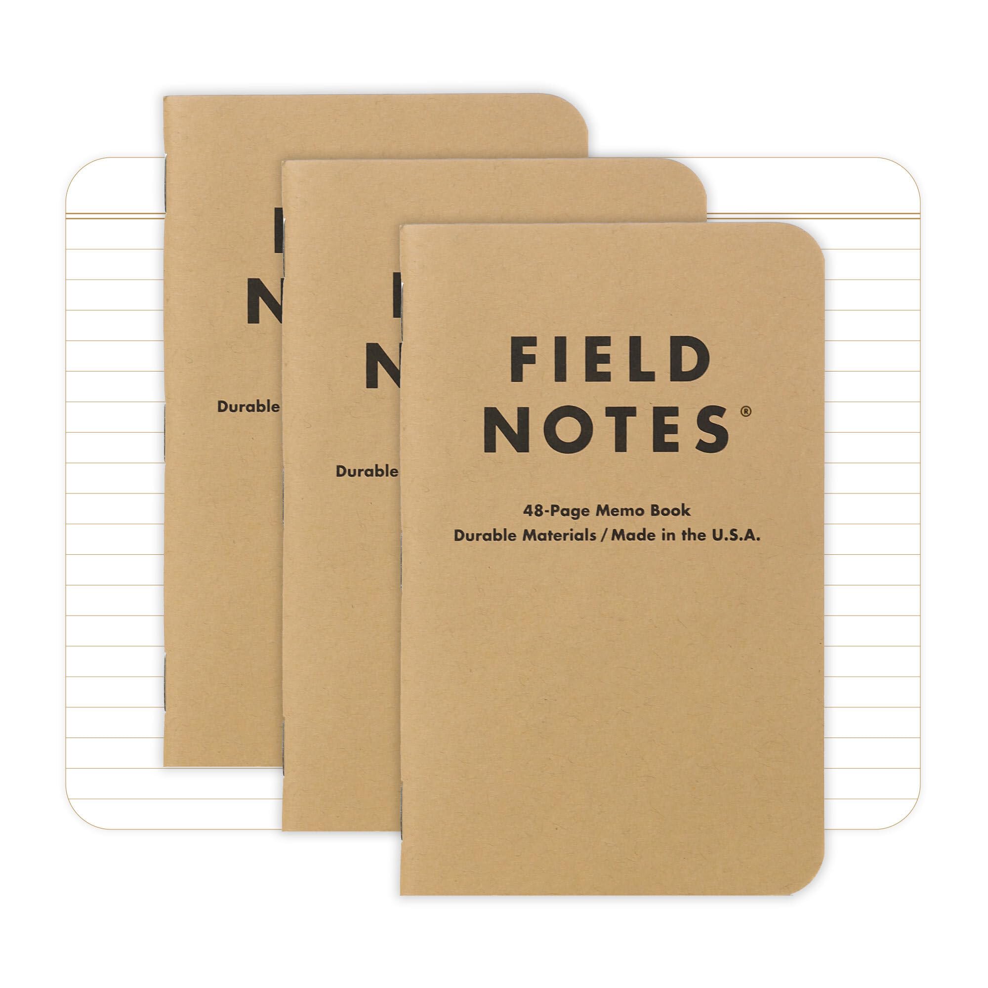 Field Notes: Original Kraft 3-Pack - Ruled Paper Memo Books - Lined 48 Page Pocket Notebooks - 3.5" x 5.5"