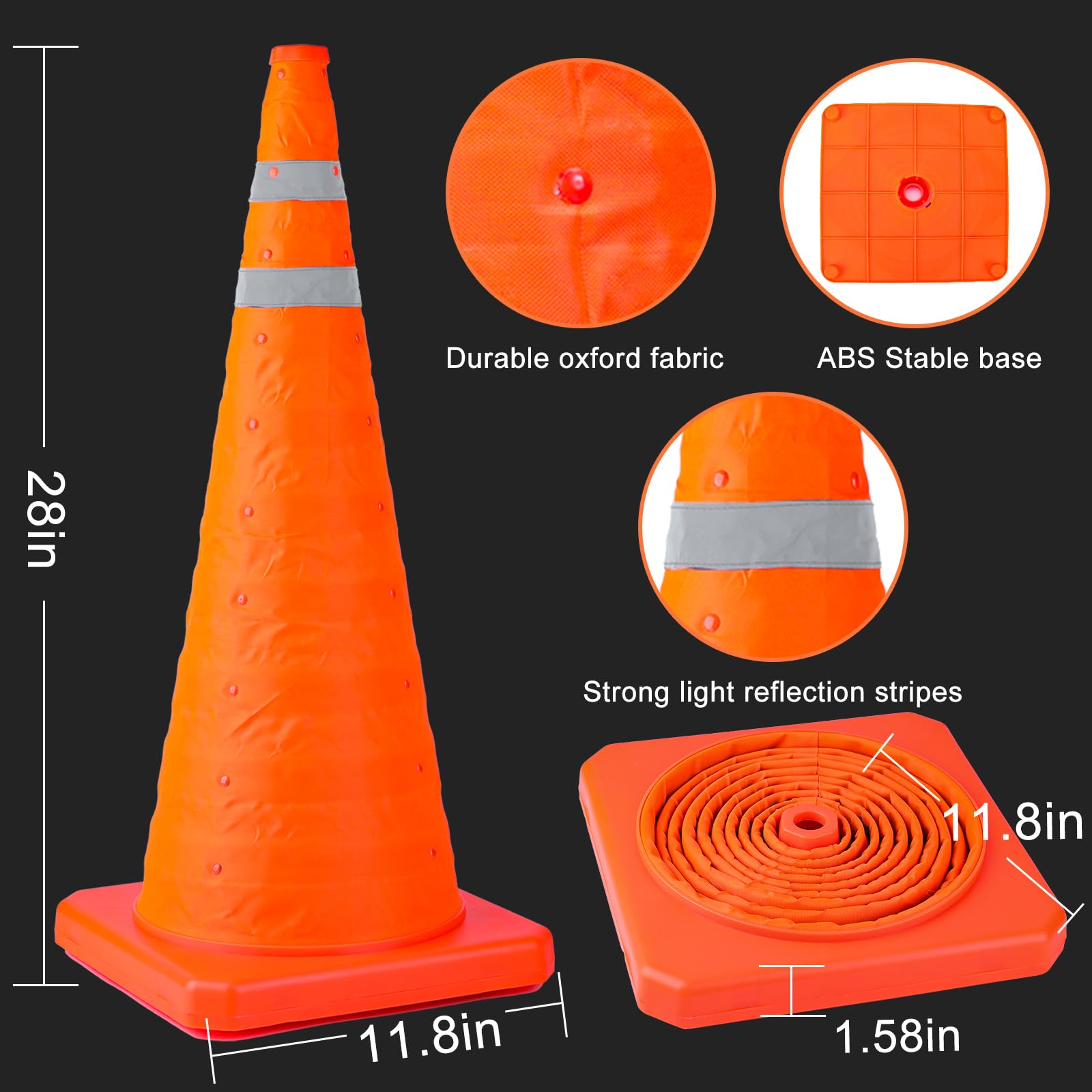 [2 Pack]28 Inch Collapsible Traffic Safety Cones - Parking Cones with Reflective Collars, Orange Safety Cones for Parking lot, Driveway, Driving Training etc