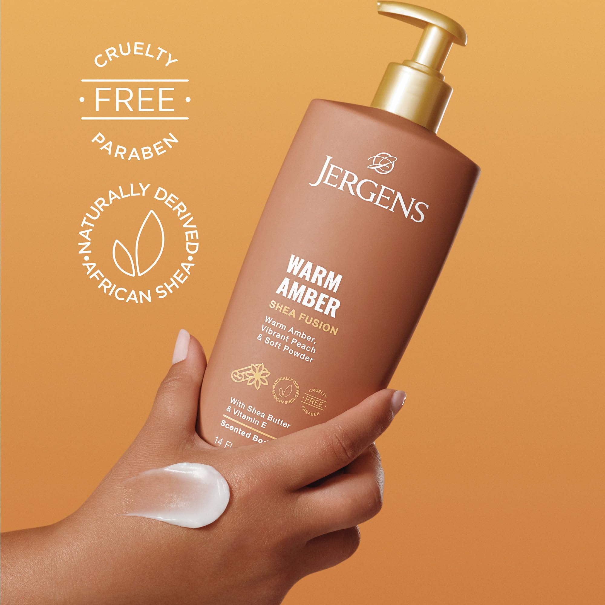Jergens Shea Fusion Warm Amber Body Lotion, Moisturizer with Shea Butter & Vitamin E, 14 Fl Oz