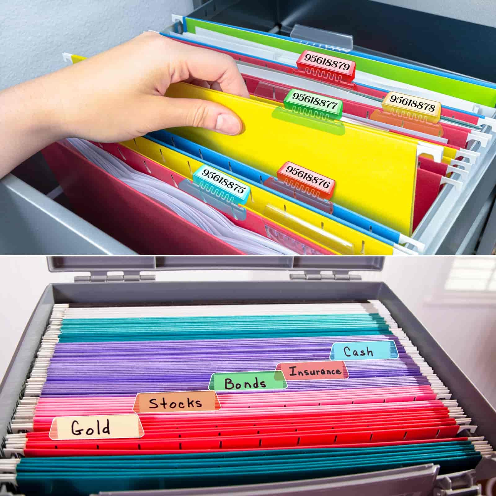 File Folder Tabs, Paxcoo 50 Sets Hanging File Folder Tabs and Inserts, Plastic Tabs for Hanging Folders, Multicolor