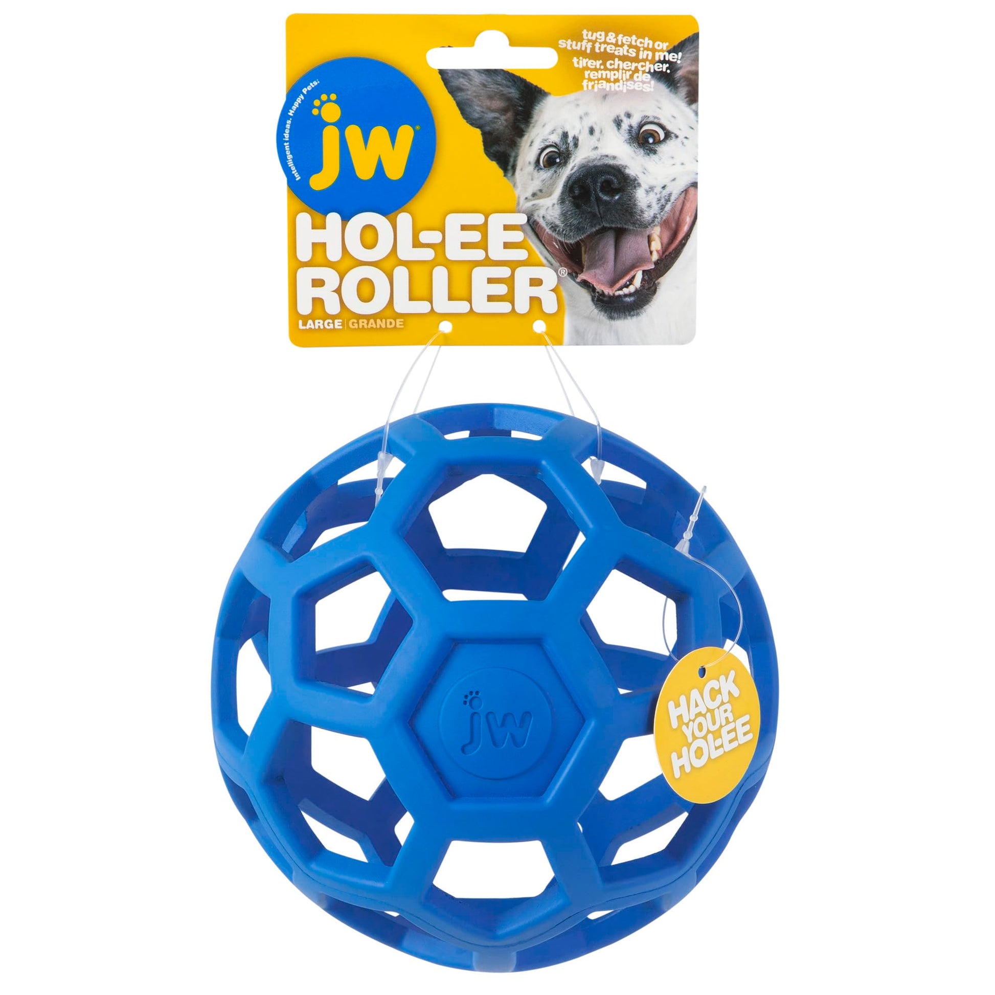 JW Pet Hol-ee Roller Dog Toy Puzzle Ball, Natural Rubber, Medium (4.5 Inch Diameter), Colors May Vary