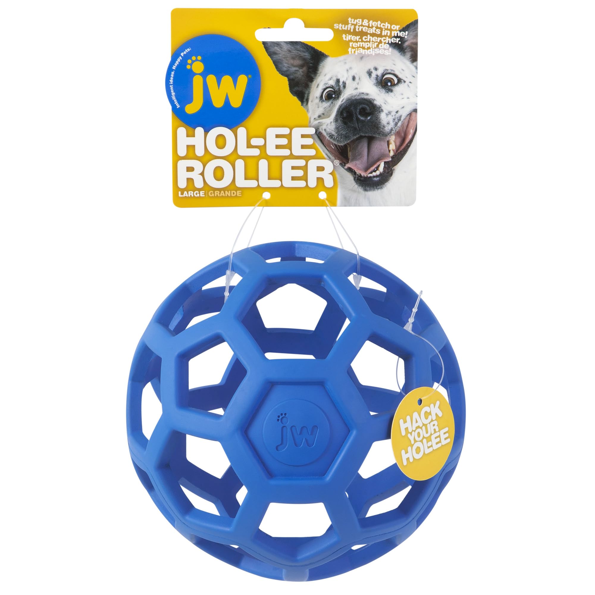 JW Pet Hol-ee Roller Dog Toy Puzzle Ball, Natural Rubber, Medium (4.5 Inch Diameter), Colors May Vary