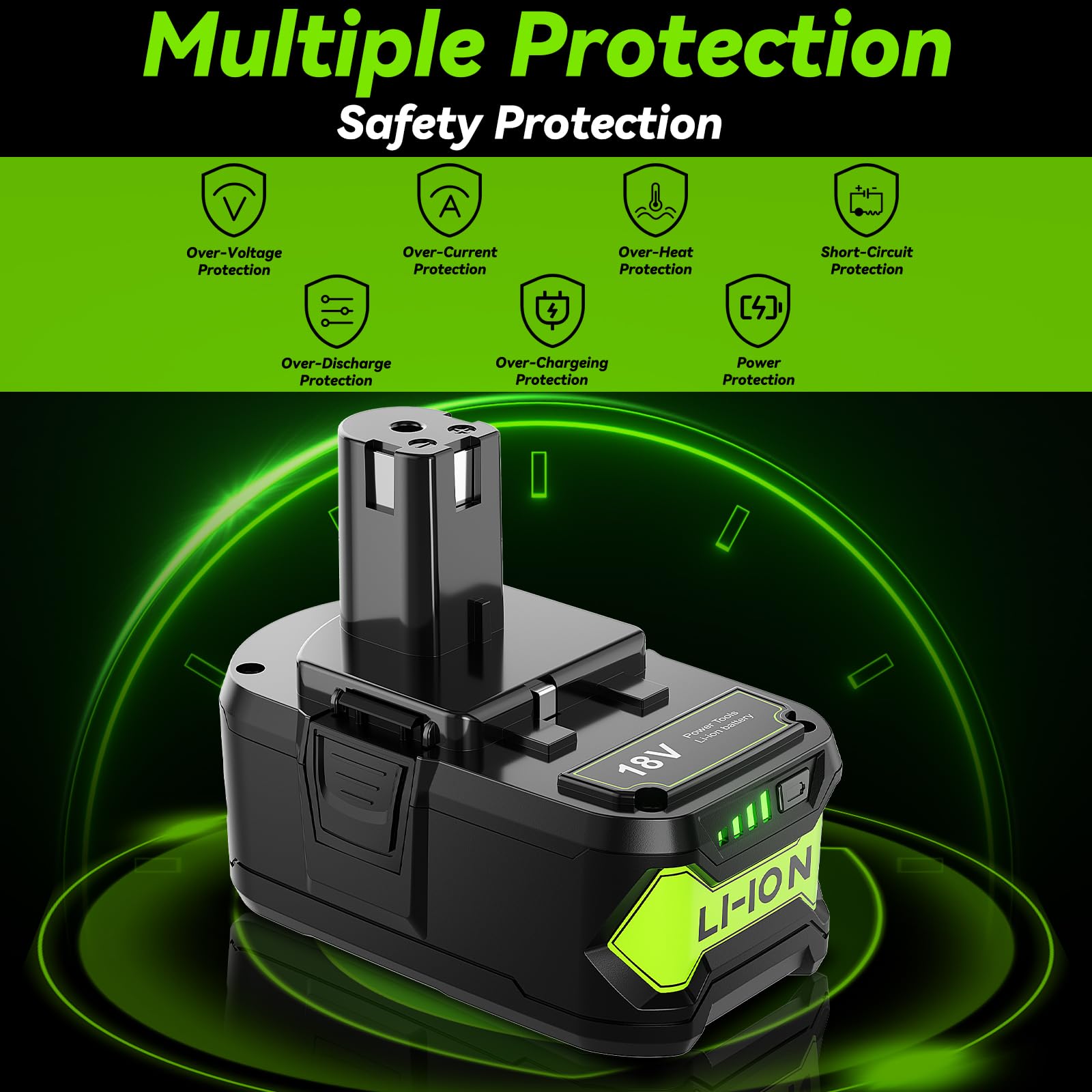 Upgraded 8.0Ah 2Packs P108 18V Battery Compatible with Ryobi 18V ONE+ Battery Replacement P108 P102 P103 P104 P105 P107 P109 P122 Cordless Tool Batteries Rapid Rechargeable Batteries with Indicator