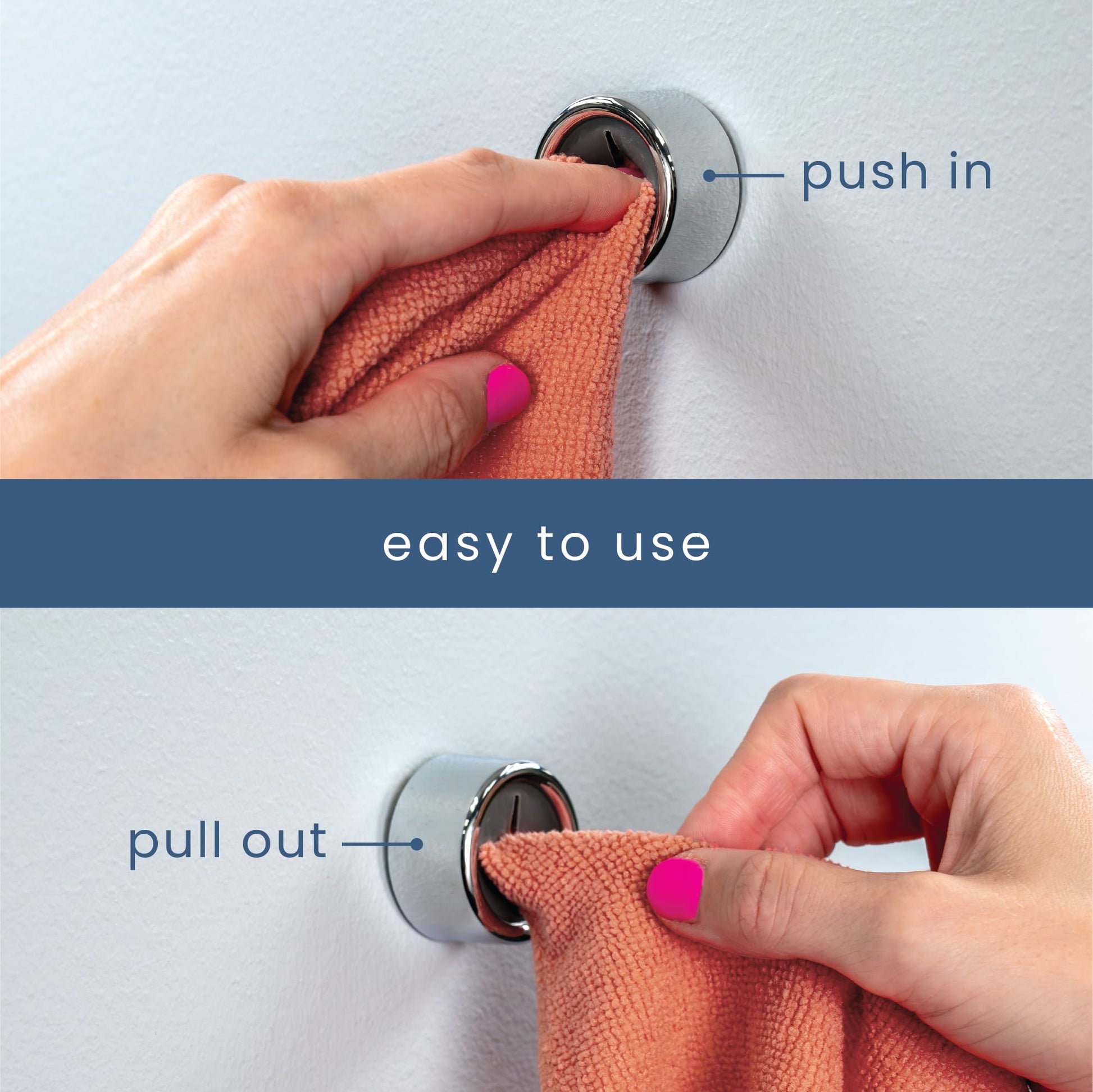 S&T INC. Round Adhesive Push Towel Hooks for Kitchen, Hand and Dish Towels, Grey, 4 Pack