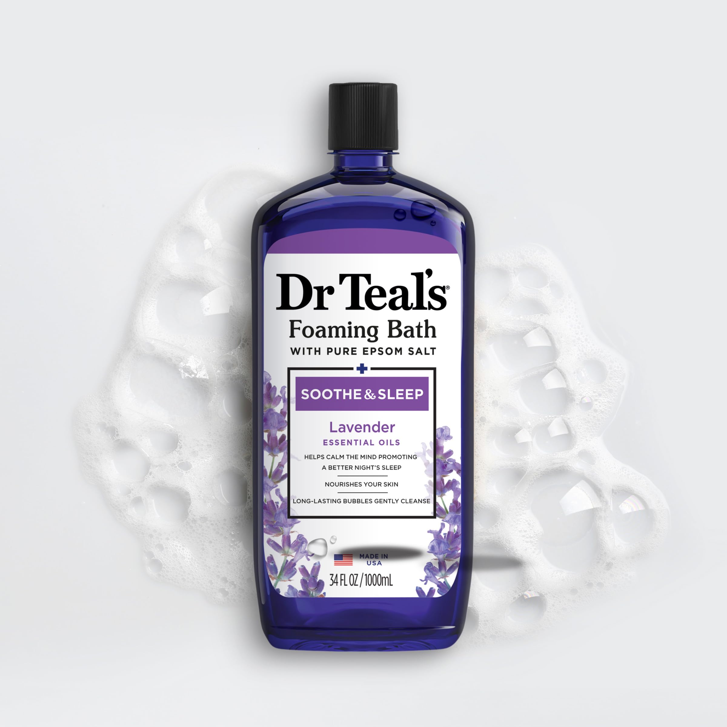 Dr Teal's Foaming Bath with Pure Epsom Salt, Soothe & Sleep with Lavender, 34 fl oz (Pack of 2)