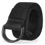 maikun Mens & Womens Canvas Belt with Black D-ring 1 1/2" Wide, Cloth Belt Black Belt for Men, 110cm Long, for Waist Size 31-35''