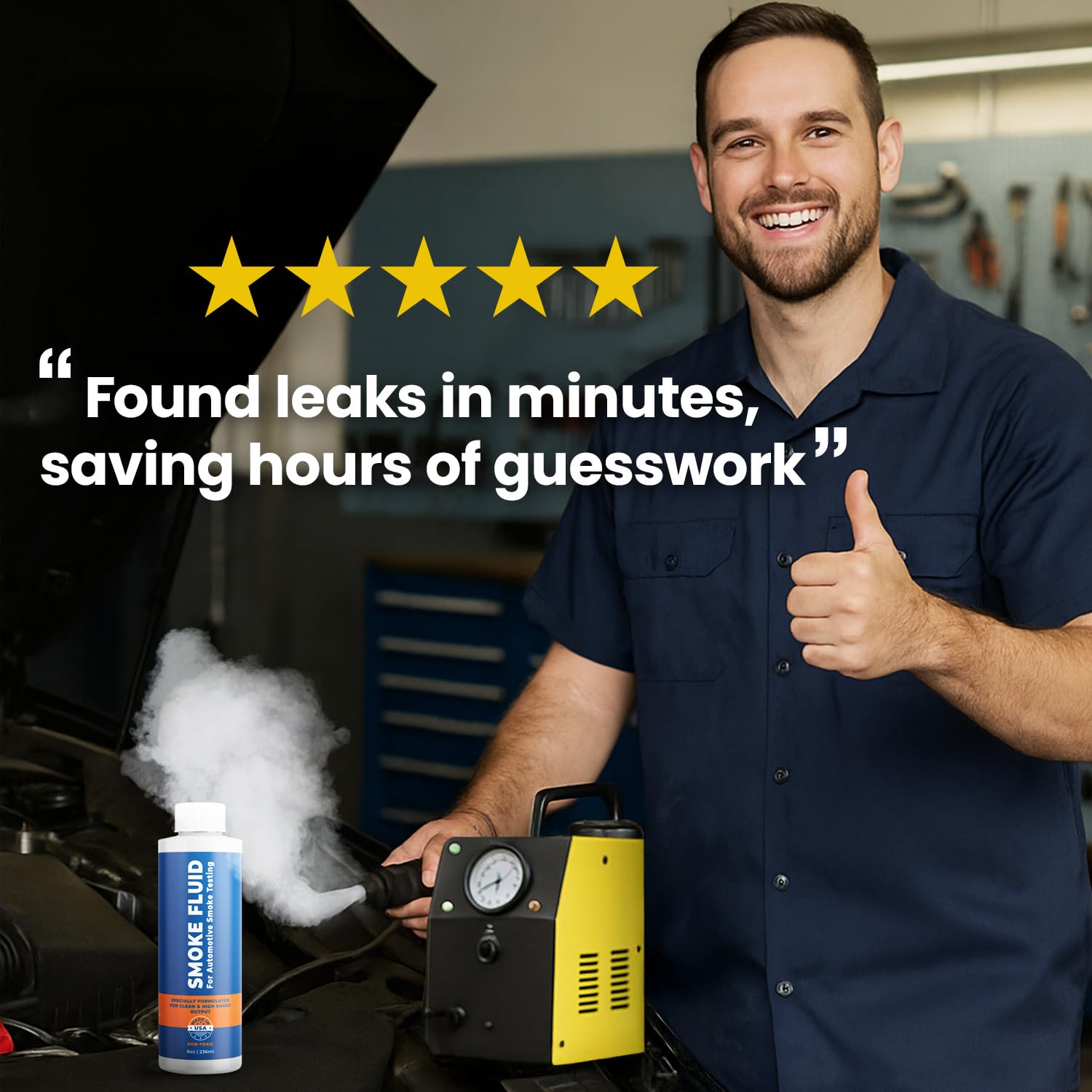Smoke Fluid Solution for Automotive Smoke Machine Testing - Made in USA - 8oz Liquid Smoke Refill Designed for Automotive Testing - EVAP, Vacuum, Fuel, Intake, Exhaust, Turbo Systems & Super Chargers