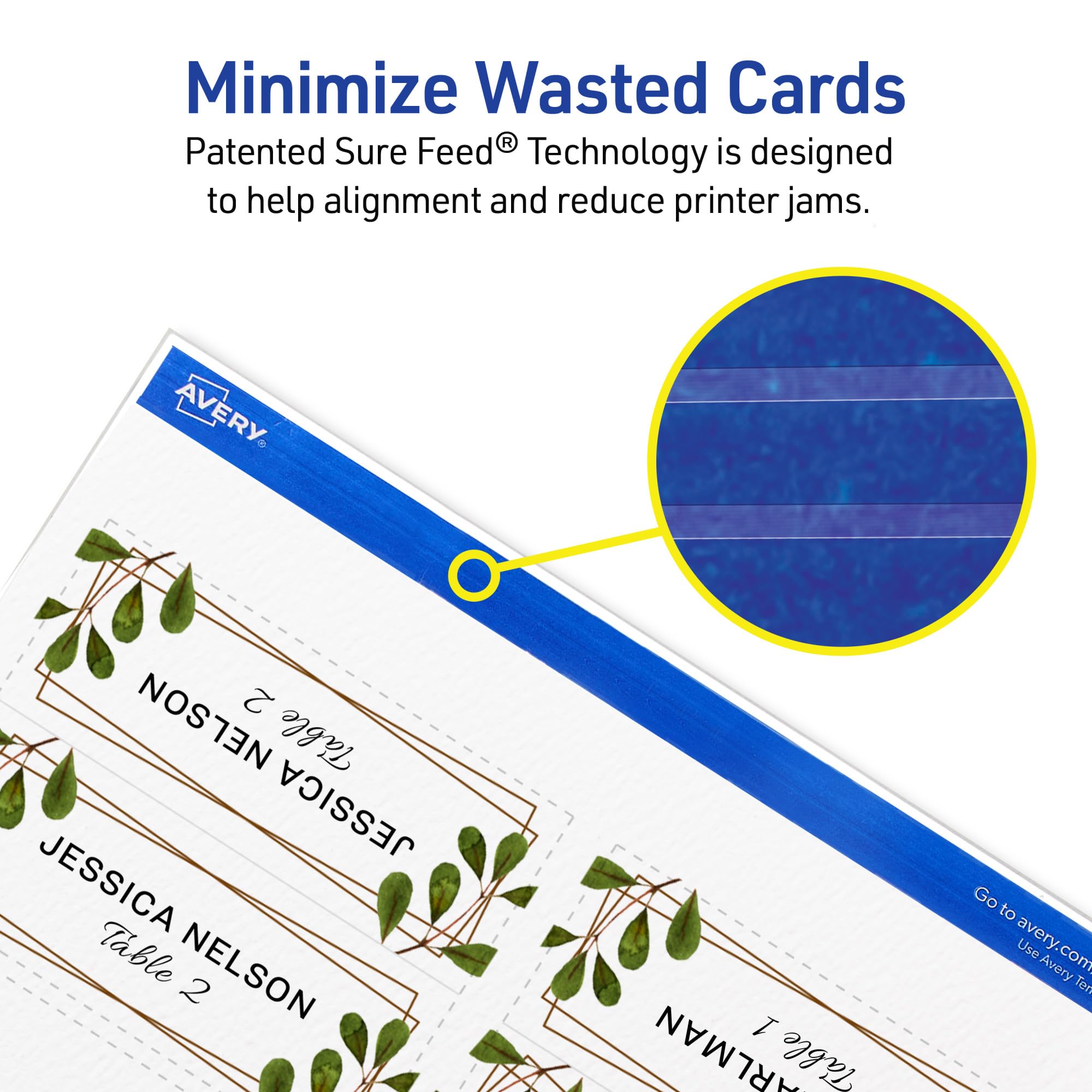 Avery Printable Place Cards with Sure Feed Technology, 1-7/16" x 3-3/4", Matte White, 150 Blank Tent Cards for Laser or Inkjet Printers (5011)