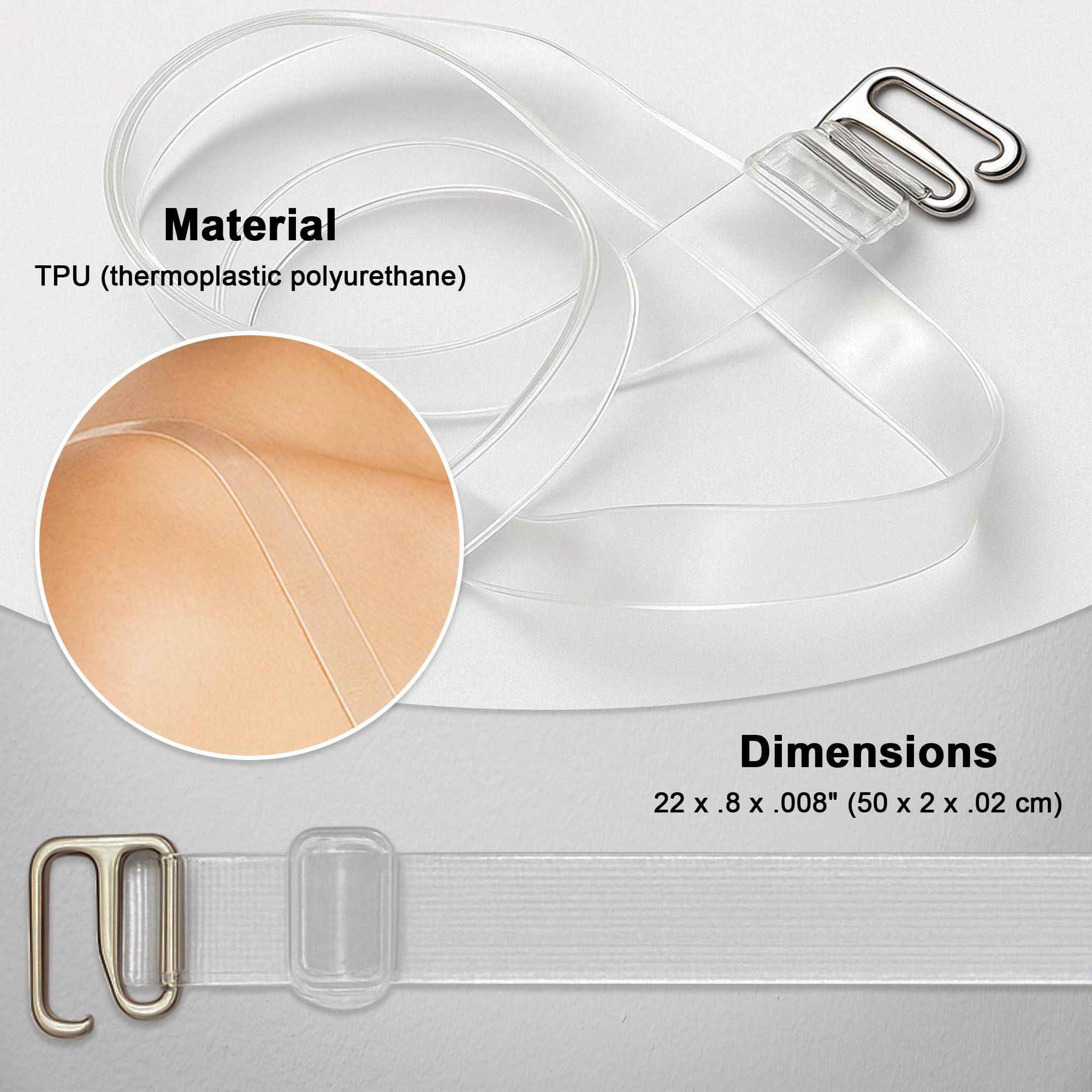 Fashion First Aid Clearly Gone Invisible Clear Bra Straps for Women – 3/4 Inch Wide with Metal Hooks – Adjustable Transparent Strap Pair for Strapless and Convertible Bras