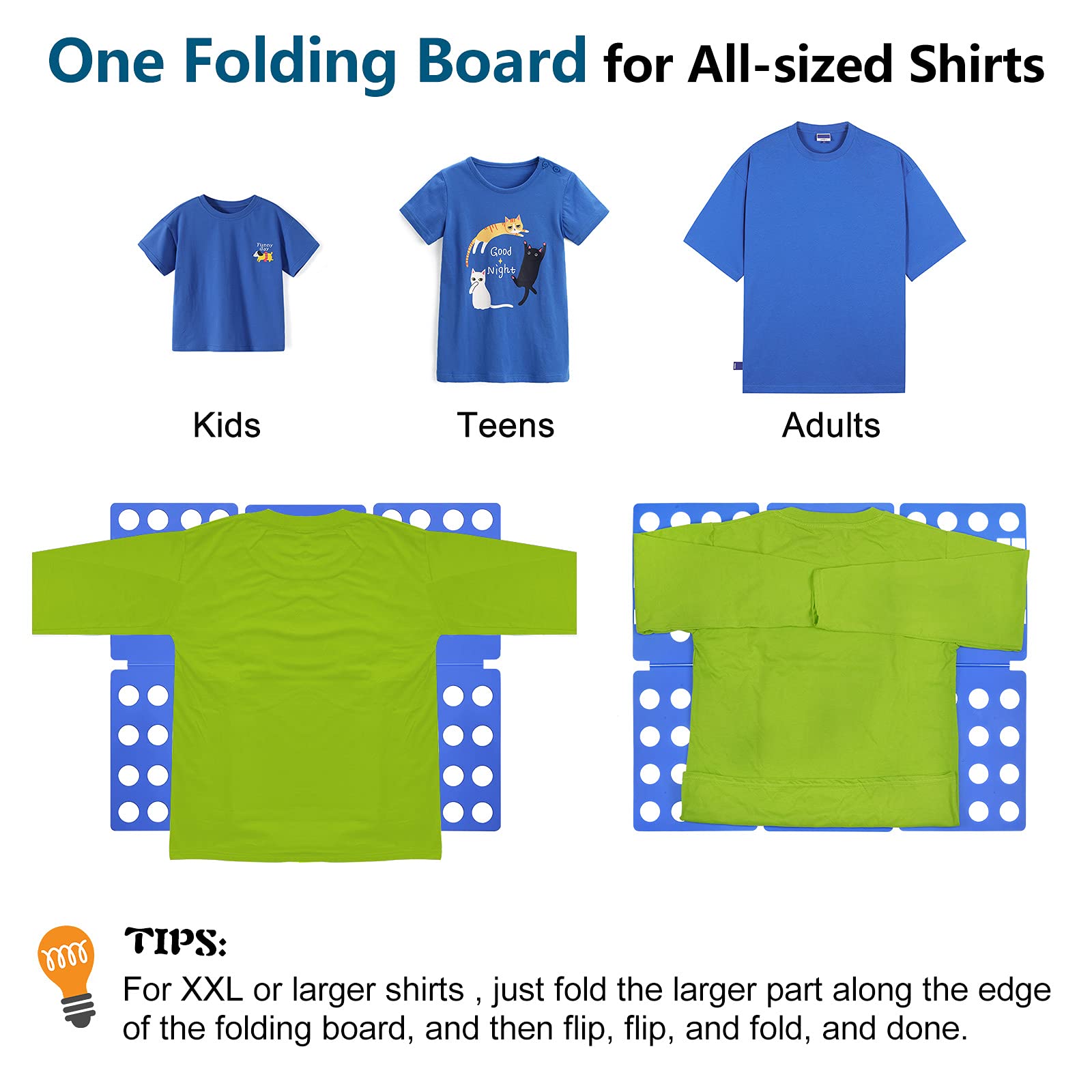 t Shirt Folder Clothes Folding Board Plastic Laundry Folder Home Storage Tool for Adults and Children, Blue