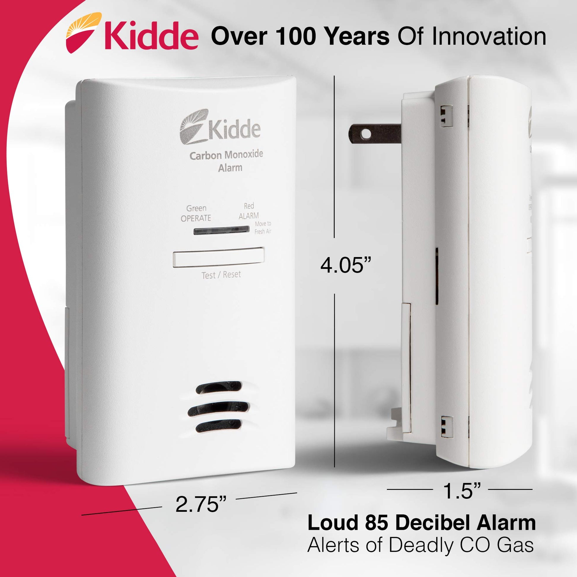 Kidde Carbon Monoxide Detector, Plug in Wall with AA Battery Backup, Test-Hush Button