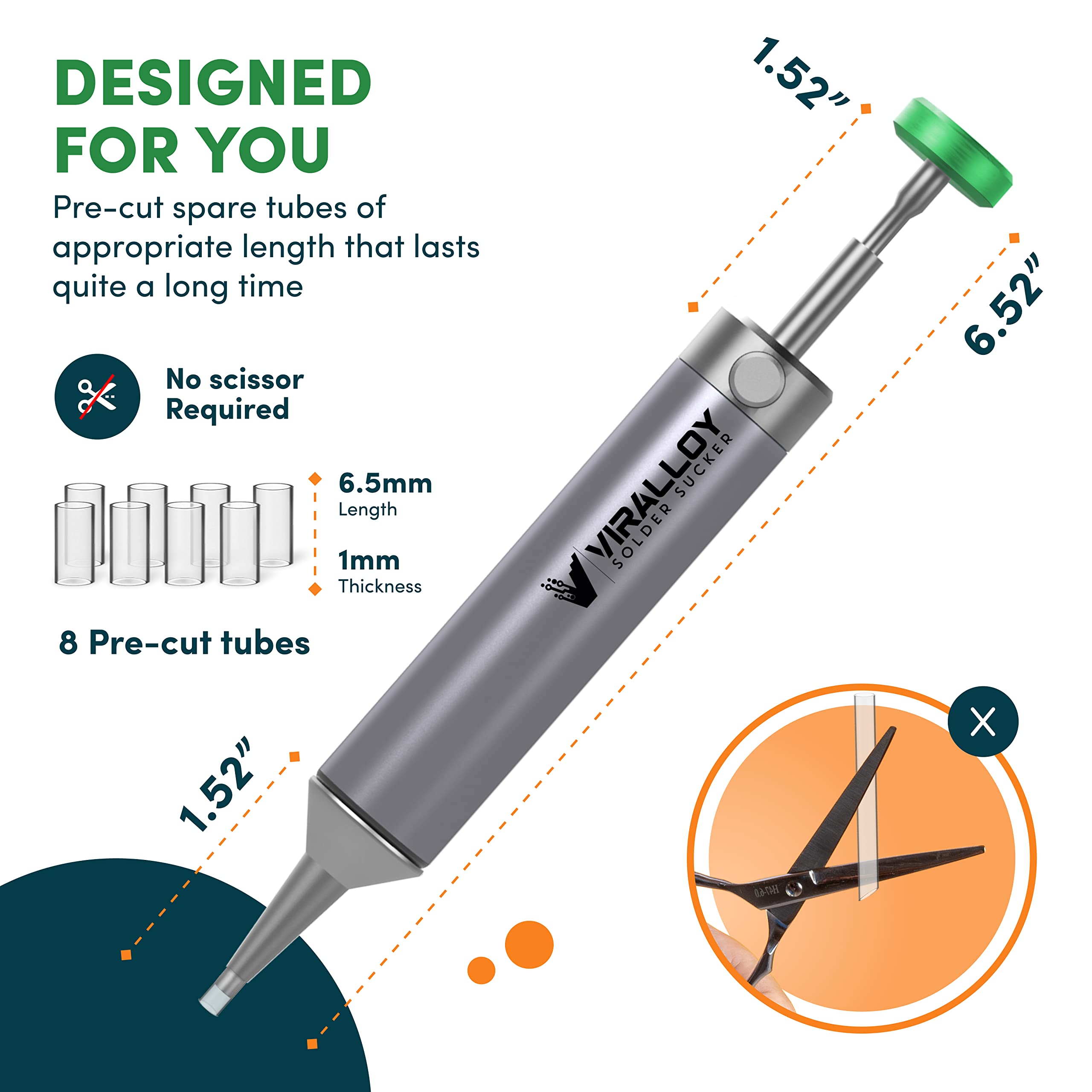 Solder Sucker Tool No Clog Silicone-Tip Manual Desoldering Pump Soldering Accessories for Solder Remover – Unrivaled Suction • No Power Needed • Ultra Low-Maintenance • Best-in-Class Desoldering Gun