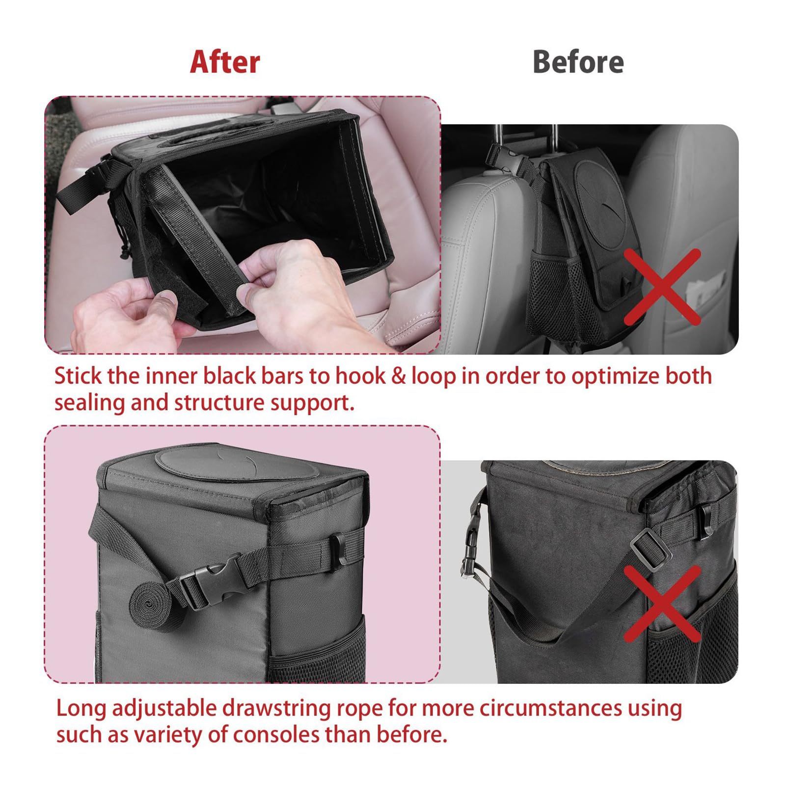 Ryhpez Car Trash Can with Lid - Leakproof Trash Bin Car Garbage Can, Collapsible Automotive Truck Organizer and Storage Bag Car Accessories for Women Men Road Trip Essentials