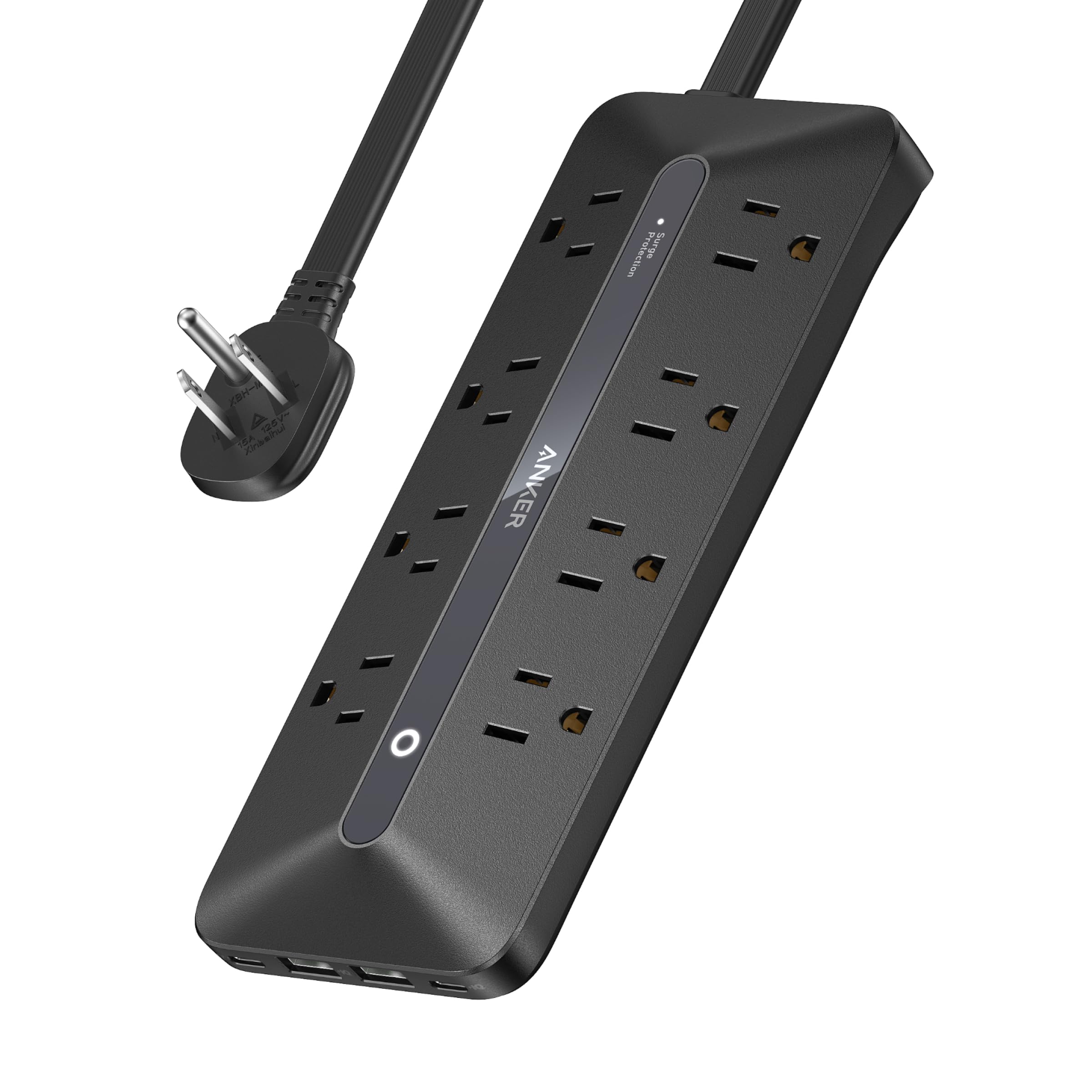 Anker Flat Plug Power Strip, 12-in-1 USB C Power Strip with 8 AC Outlets, 2 USB C, 2 USB A Ports, 5feet Extension Cord, Slim Desk Charging Station, 900J Surge Protection, 35W Max for Home, Office