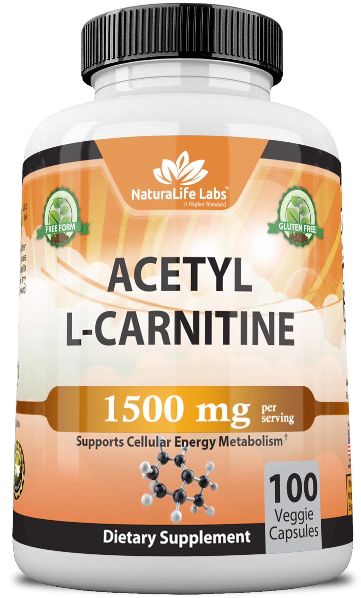 Acetyl-L-Carnitin 1.500 mg Hochdosiert Unterstützt die Energieproduktion, Sporternährung, Unterstützt Gedächtnis/Konzentration – 100 vegetarische Kapseln