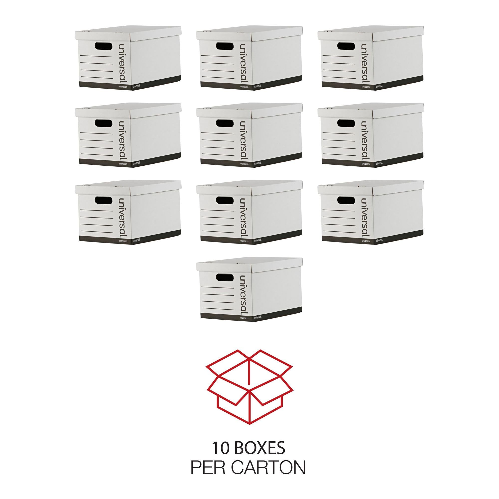 Universal Basic-Duty Economy Record Storage Boxes, 10 Pack, Letter/Legal Files, 12" x 15" x 10", White,