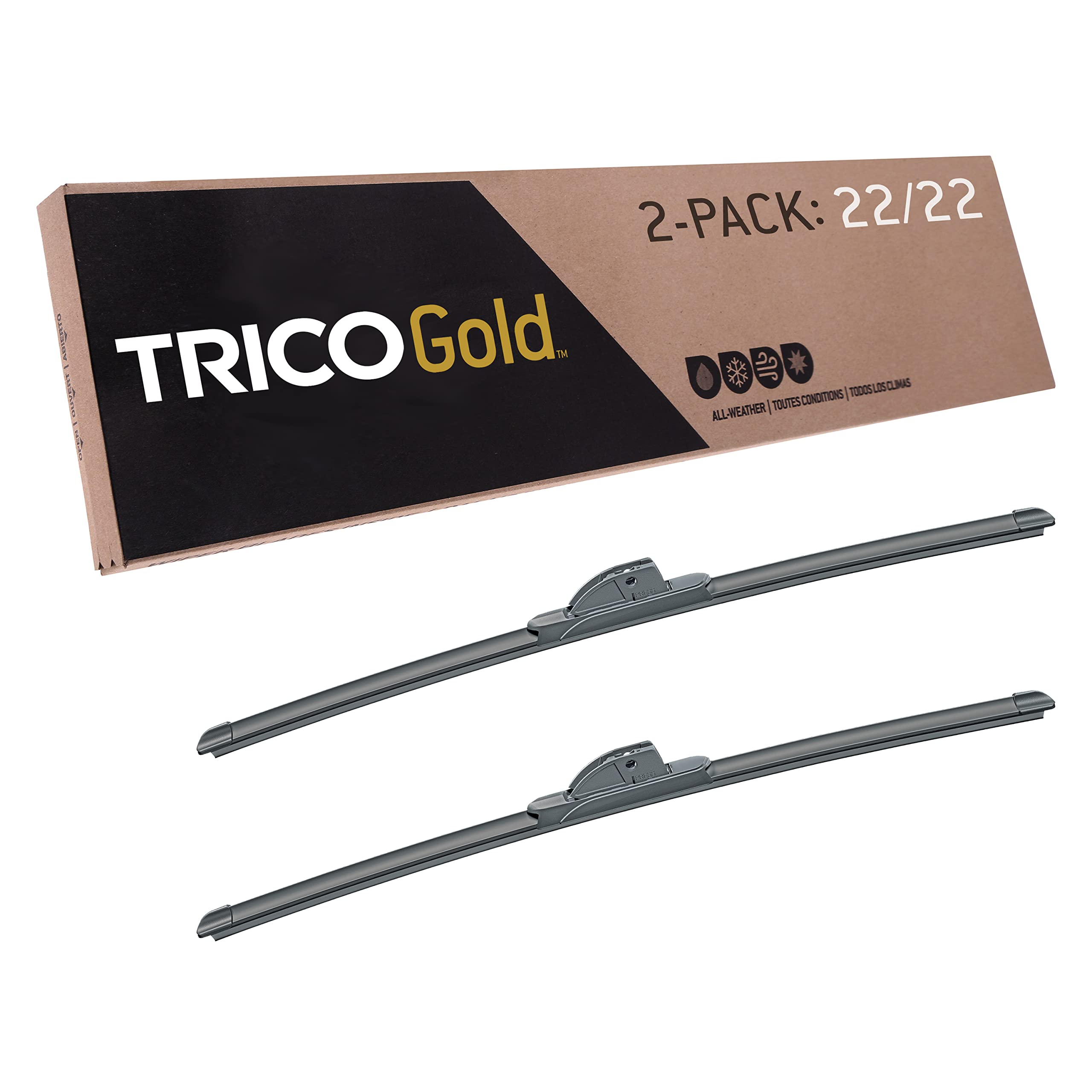 TRICO Gold™ (18-2222) 22 Inch Pack of 2 Automotive Replacement Windshield Wiper Blades Super Premium All Weather Beam Blade for Select Vehicle Models