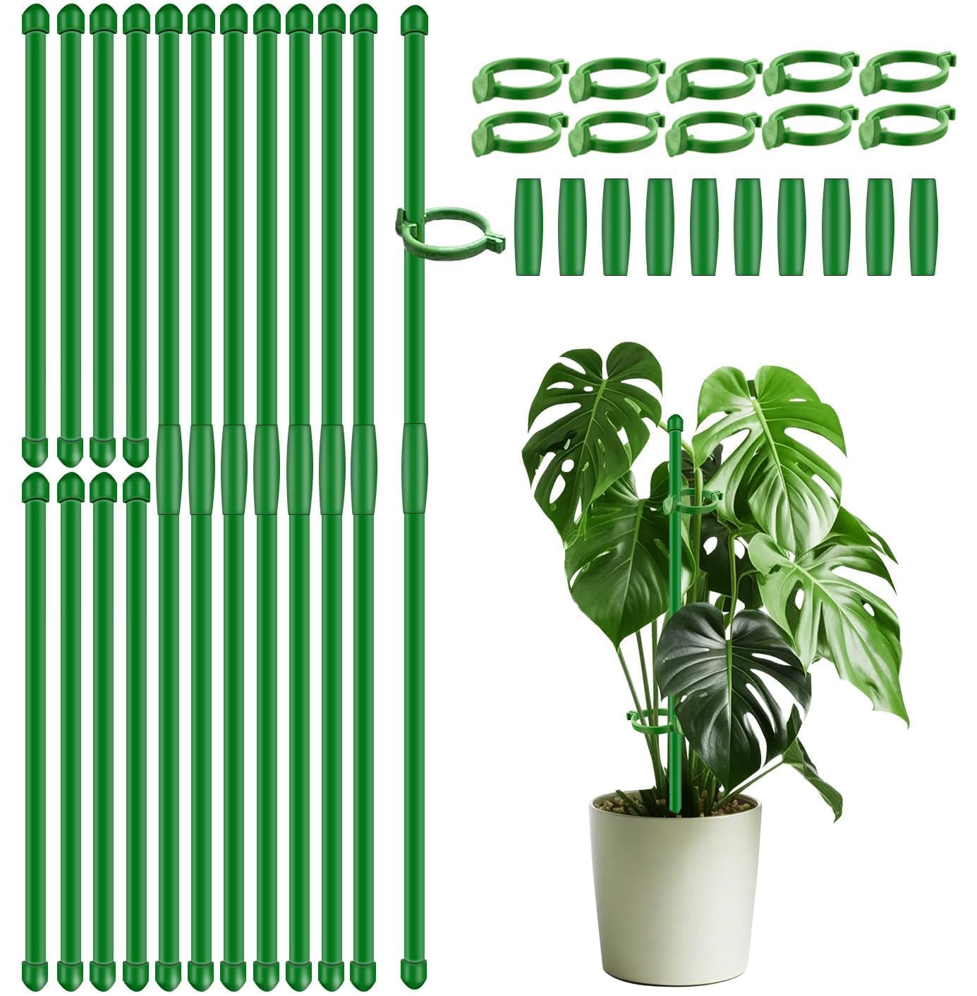 20 Stück Pflanzenstützstäbe 43 cm SupKing Garten-Orchideenstöcke, verlängerbar auf 0,9 m, 1,2 m, 1,5 m, Pflanzenstäbe mit Clips für drinnen und draußen, Topf-Tomaten, Rosen, Amaryllis, Gemüse, Inklusive 20 Bindern