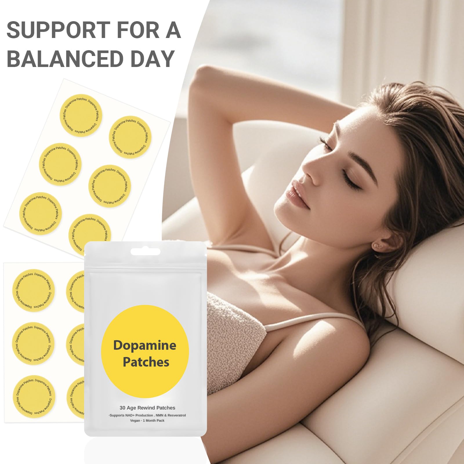 ZAXINERY Dopamine Patch | Mood Boost & Positivity Support | 30 Vegan Mood Support Patch for Daily Mental Wellness, Plant-Based Formula, Supports Dopamine & Serotonin Balance