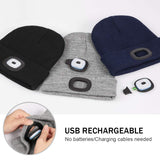 YunTuo Rechargeable LED Beanie with 4 Lights - Unisex Winter Knit Cap with USB Flashlight for Men and Women (Black)