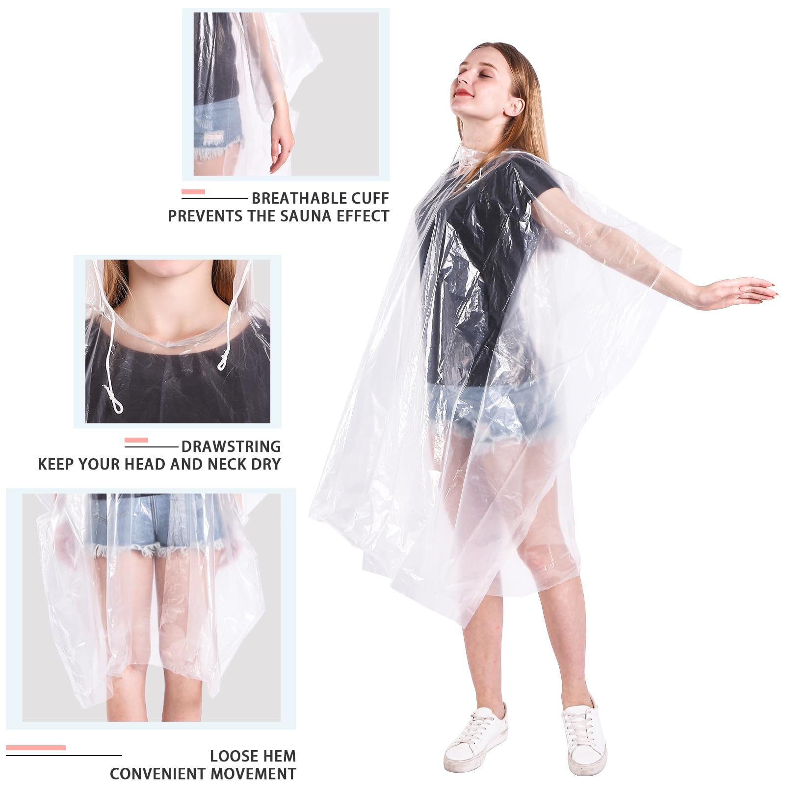 TUNCHMO Disposable Rain Ponchos Family 6 Pack Adults kids 50% Extra Thicker Emergency Ponchos with Hood