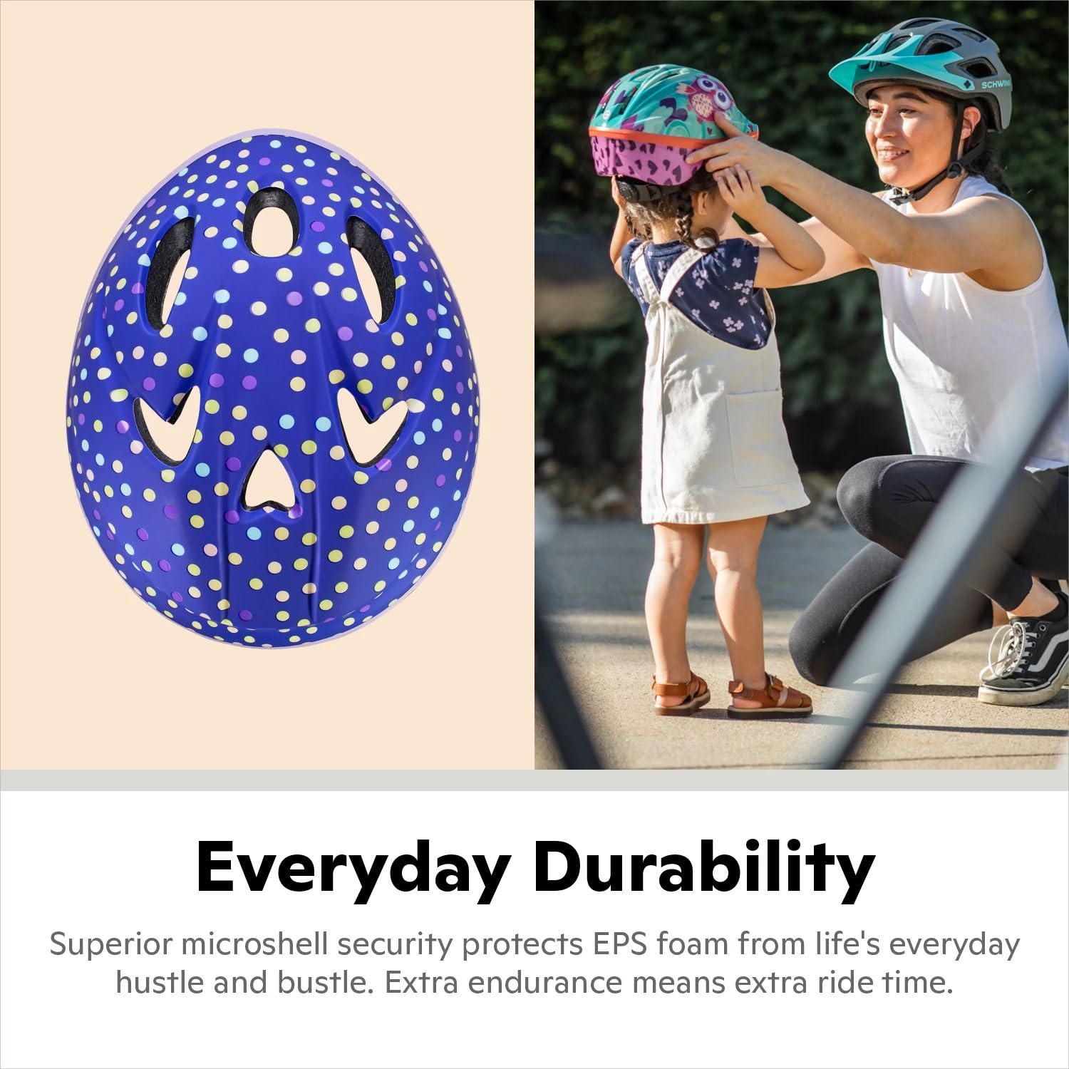 Schwinn Classic Bike Helmet for Kids, Purple Polkadots, 44 - 50 cm Helmet for Kids Ages 1-3, Ultra Lightweight, Adjustable Dial, Full Coverage with Vented Airflow, Infant and Toddler Bike Helmet