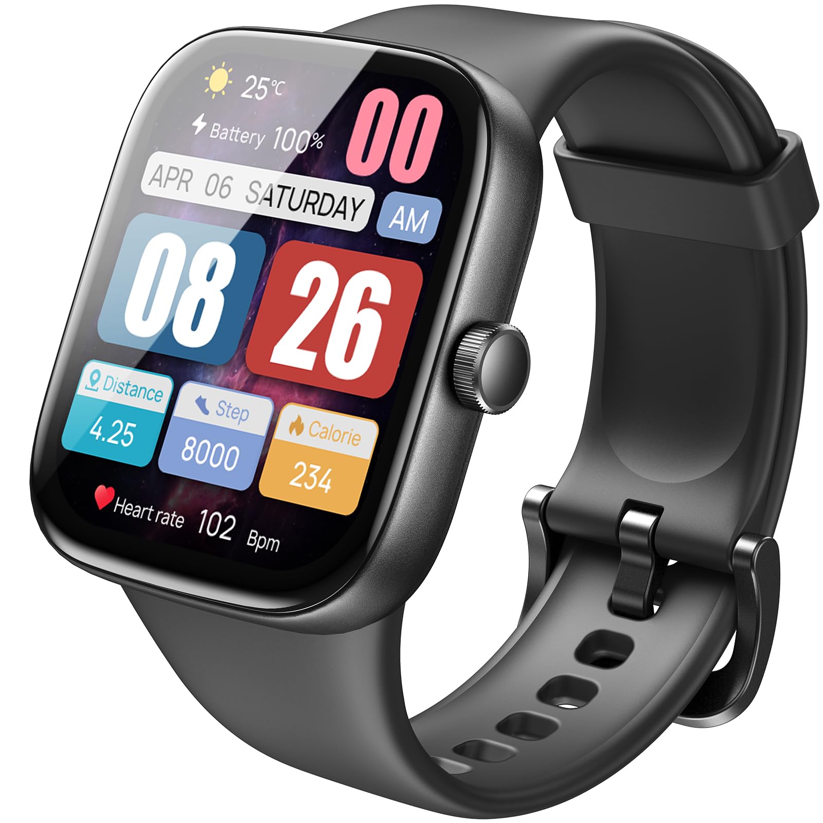 TOZO S7 Smartwatch Bluetooth Call 1.85Ã¢ÂÂAMOLED Ultra HD Screen,Dynamic Dials Messages Push 100+ Sports Modes,Detect Human Health (Heart Rate,Blood Oxygen)with High Battery Life Touch Screen Watch Black
