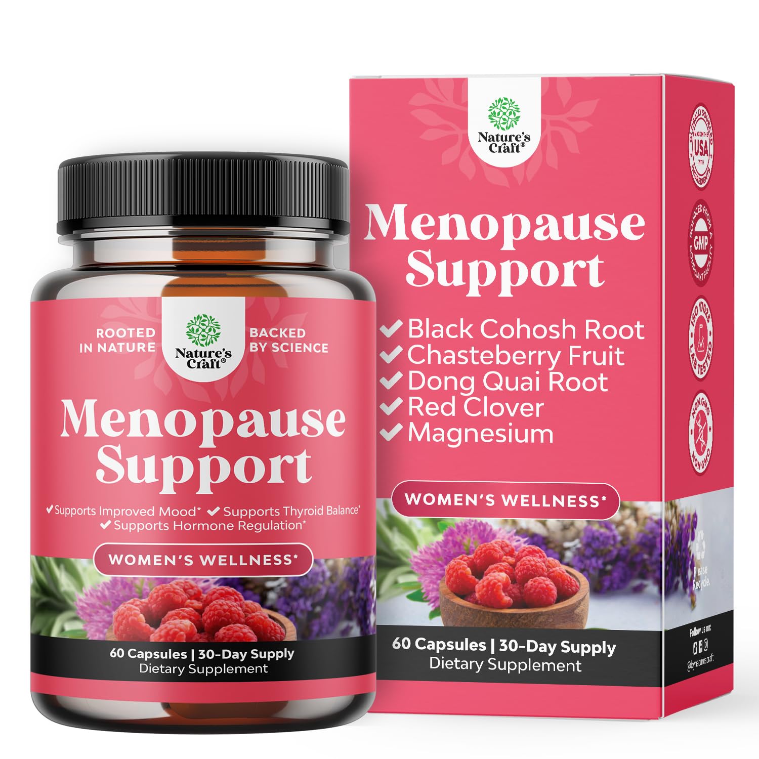 Complete Herbal Menopause Supplement for Women - Female Hormone Balance Capsules for Night Sweats Hot Flashes & Mood Swings with Dong Quai, Chaste Berry & Black Cohosh Root - 60 Count Pack