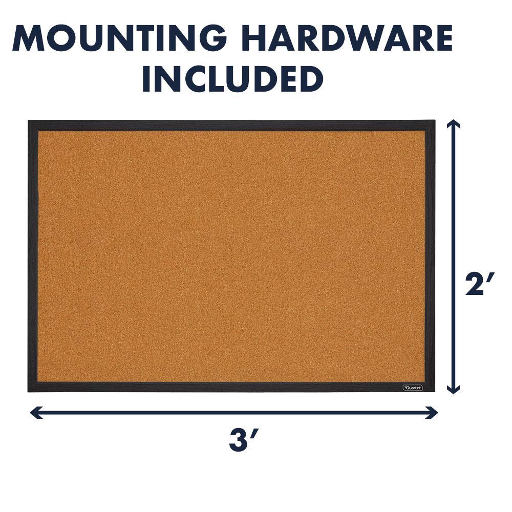 Quartet Cork Bulletin Board, Framed Corkboard, 2' x 3', Black Frame, Message Board, Vision Board (MWDB2436-BK)