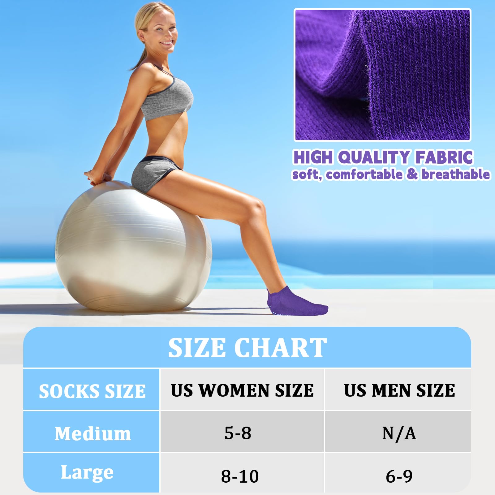 SkiBeaut Grips Non Slip Socks for Women, 4 Pairs Yoga Pilates Anti Skid Socks Woman Hospital Dance Home Gripper Socks