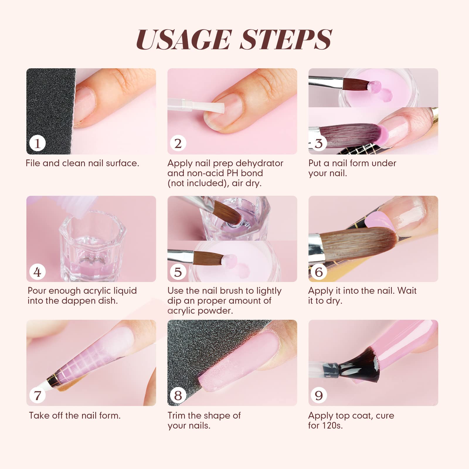 Saviland Acrylic Nail Starter Kit: Clear Pink Nude Acrylic Powder & Liquid, Brush, Files, Forms, Press On Nails, Home Practice Set