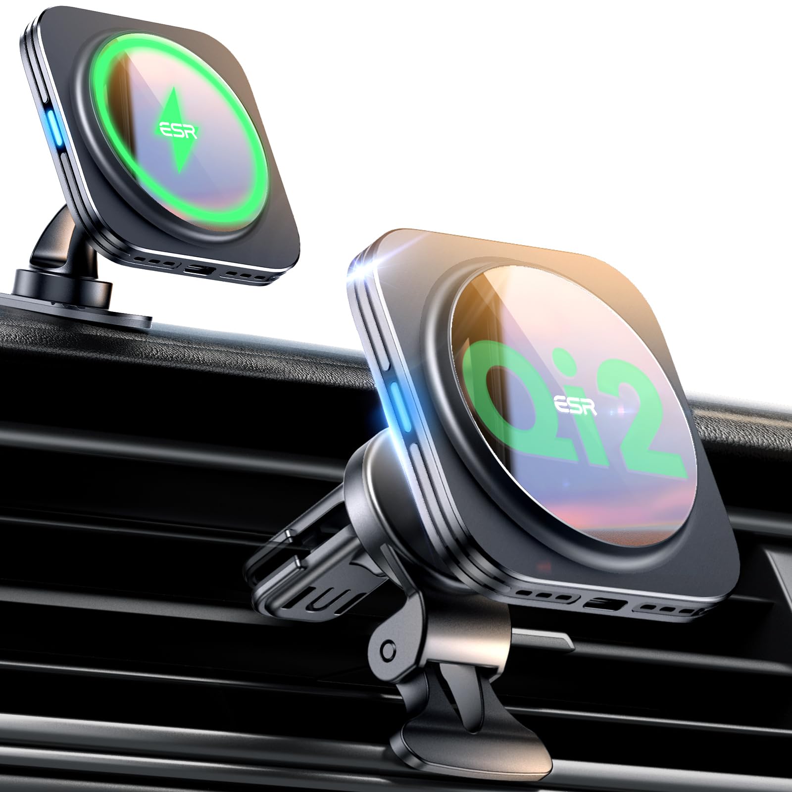 ESR for MagSafe Car Mount Charger, 15W Magnetic Wireless Car Charger, Compatible with MagSafe Car Charger, Air Vent/Dashboard Phone Holder Mount for iPhone 16/15/14/13/12, Fast Charging, Black