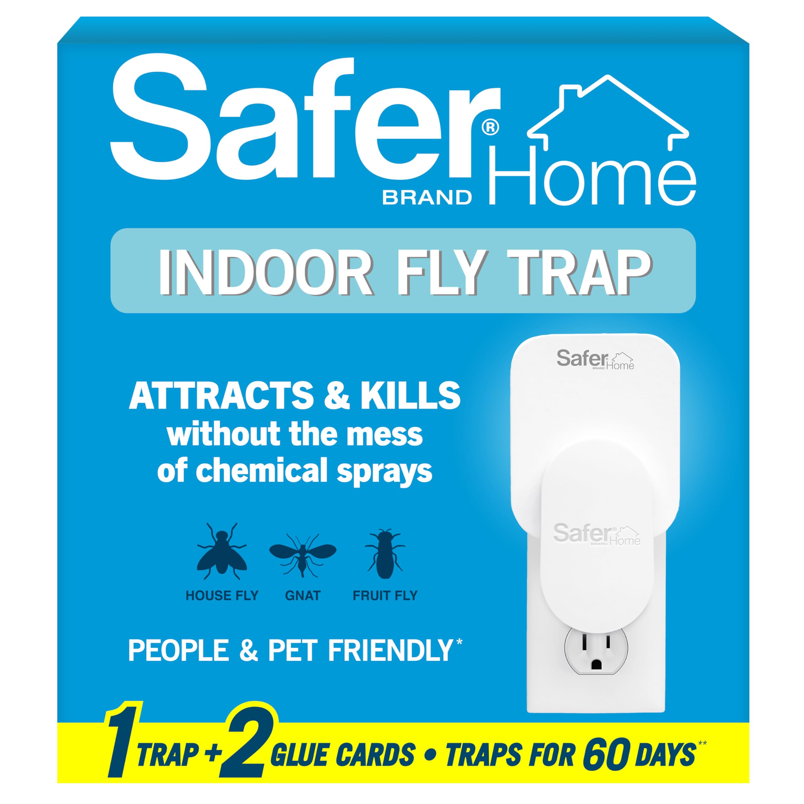 Safer Home Indoor Plug-In Fly Trap - SH502 - Effective Fruit Fly Traps for Indoors, Gnat Traps for House Indoor, 400 Sq Ft Protection - Style: 1 Device + 2 Glue Cards
