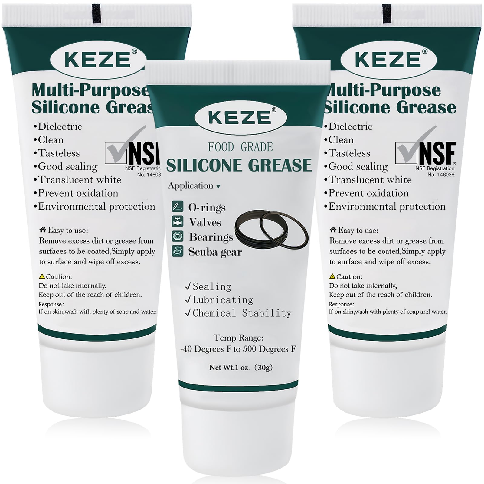 KEZE Silicone Grease Waterproof Food Grade Silicone Sealant Lubricant for Plumbers Valve Faucet O Rings 1 oz 3-Pack