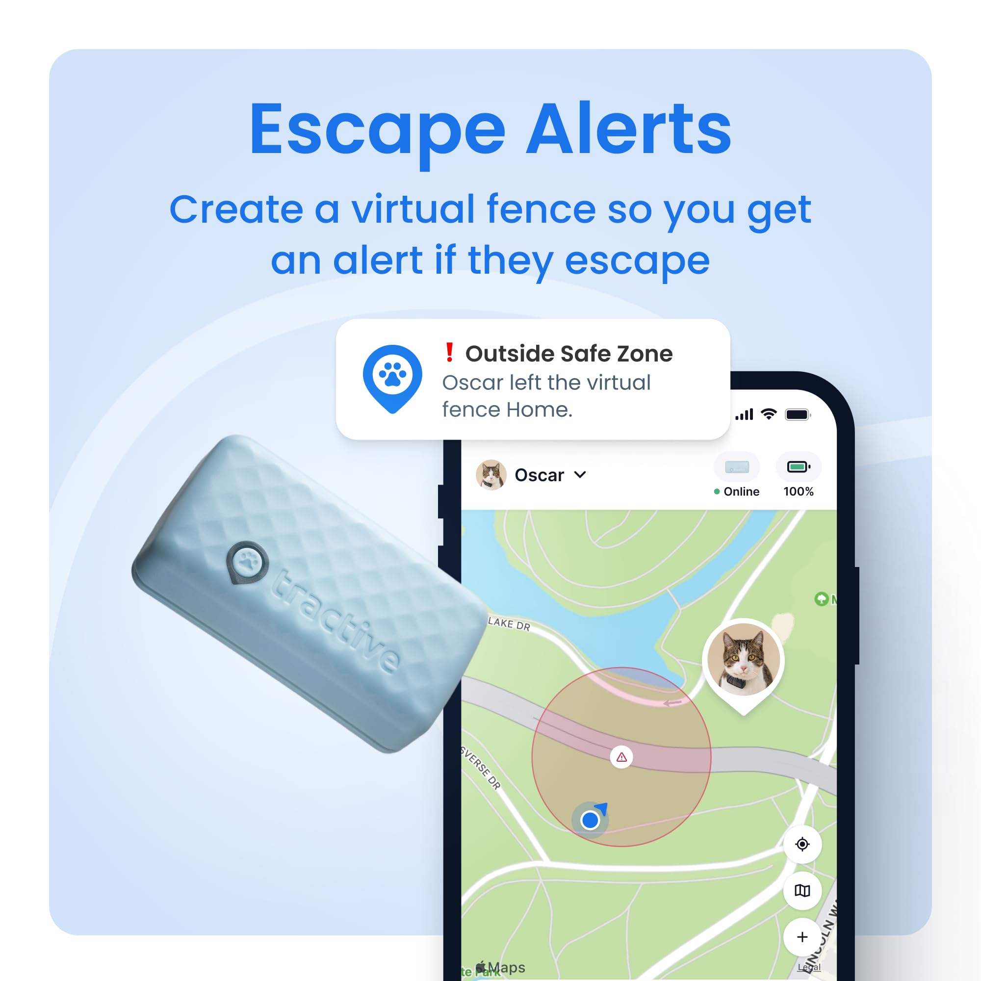 Tractive Smart Cat GPS Tracker | Real-Time Location & Wellness Monitoring for Cats 6.5 lbs+ | Territory & Location History | Up to 5-Day Battery | Breakaway Collar Included (Dark Blue)