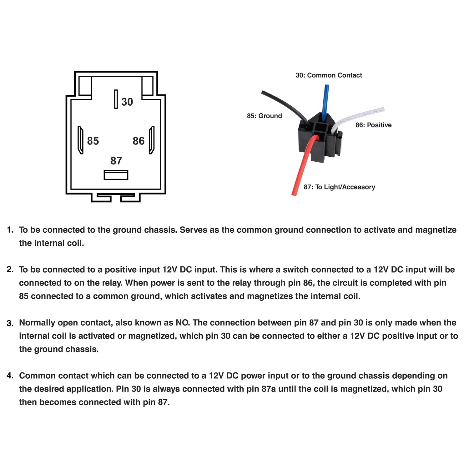 Nilight 50023R 5 Pack 30A Fused Relay Switch Kit 12V 4 Pin SPST Relay Interlocking Harness Socket Holder 30 Amp 12 Volt Automotive Relays with Fuse for Auto Cars Trucks RV