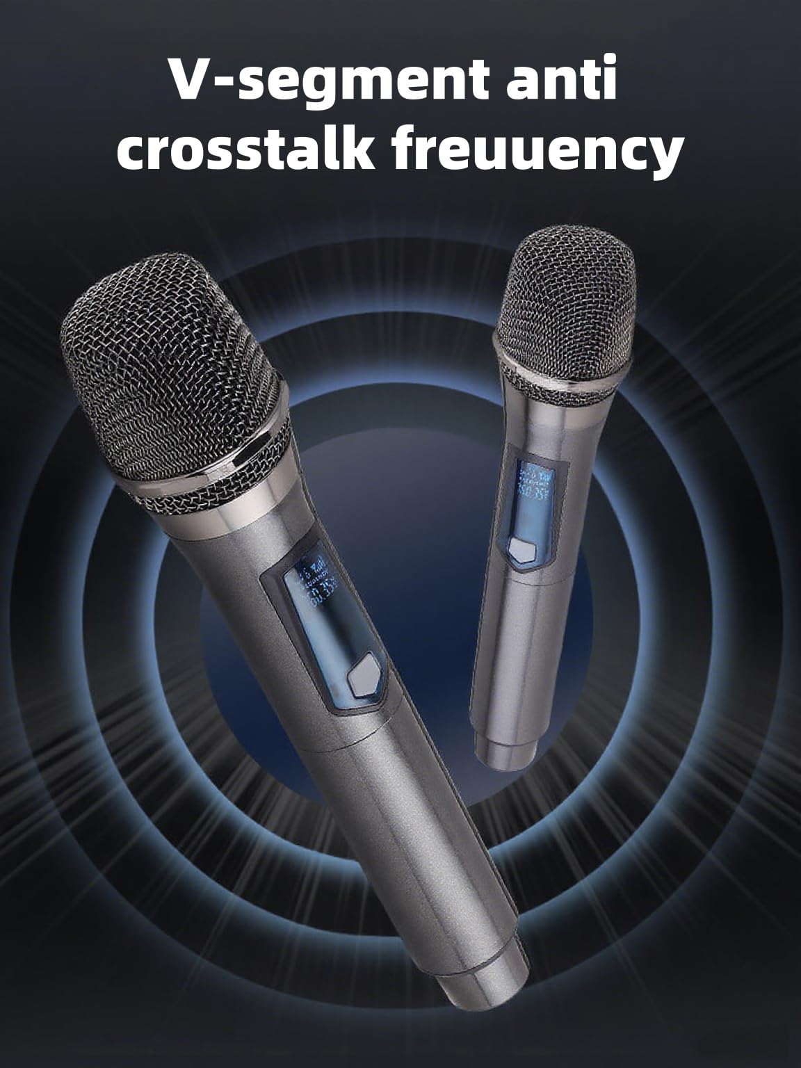 Wireless Microphone, Rechargeable Fixed Frequency Wireless Dual Microphone, Dual Handheld Dynamic Microphone,Karaoke Singing, Weddings DJ,Party, Church, Classroom use, 200 feet, Gray