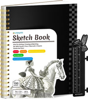 POPYOLA 9" x 12" Sketch Book with Bookmark Ruler, 100 Sheets Spiral Sketchbook for Drawing (68lb/100gsm), Acid Free Sketch Pad Artist Sketching Drawing Paper for Kids Teens Adults Artists